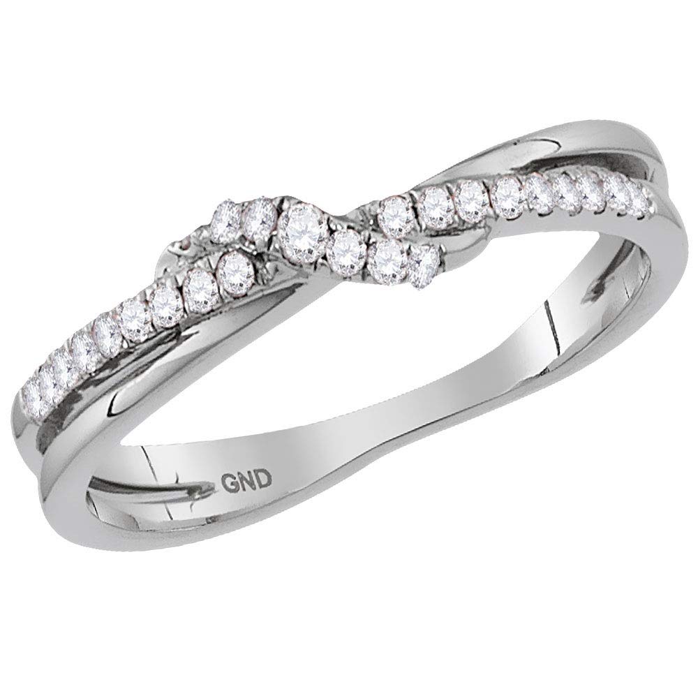 10K White Gold Women's Round Diamond Crossover Stackable Band Ring - 1/6 Cttw Diamond Ring for Anniversary, Wedding, Engagement & Everyday Elegance