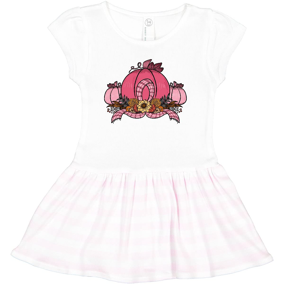 Inktastic Pink October Pumpkin Plaid Ribbon Floral Toddler Dress - Cute Fall Outfit for Girls, Halloween & Thanksgiving Family Photos
