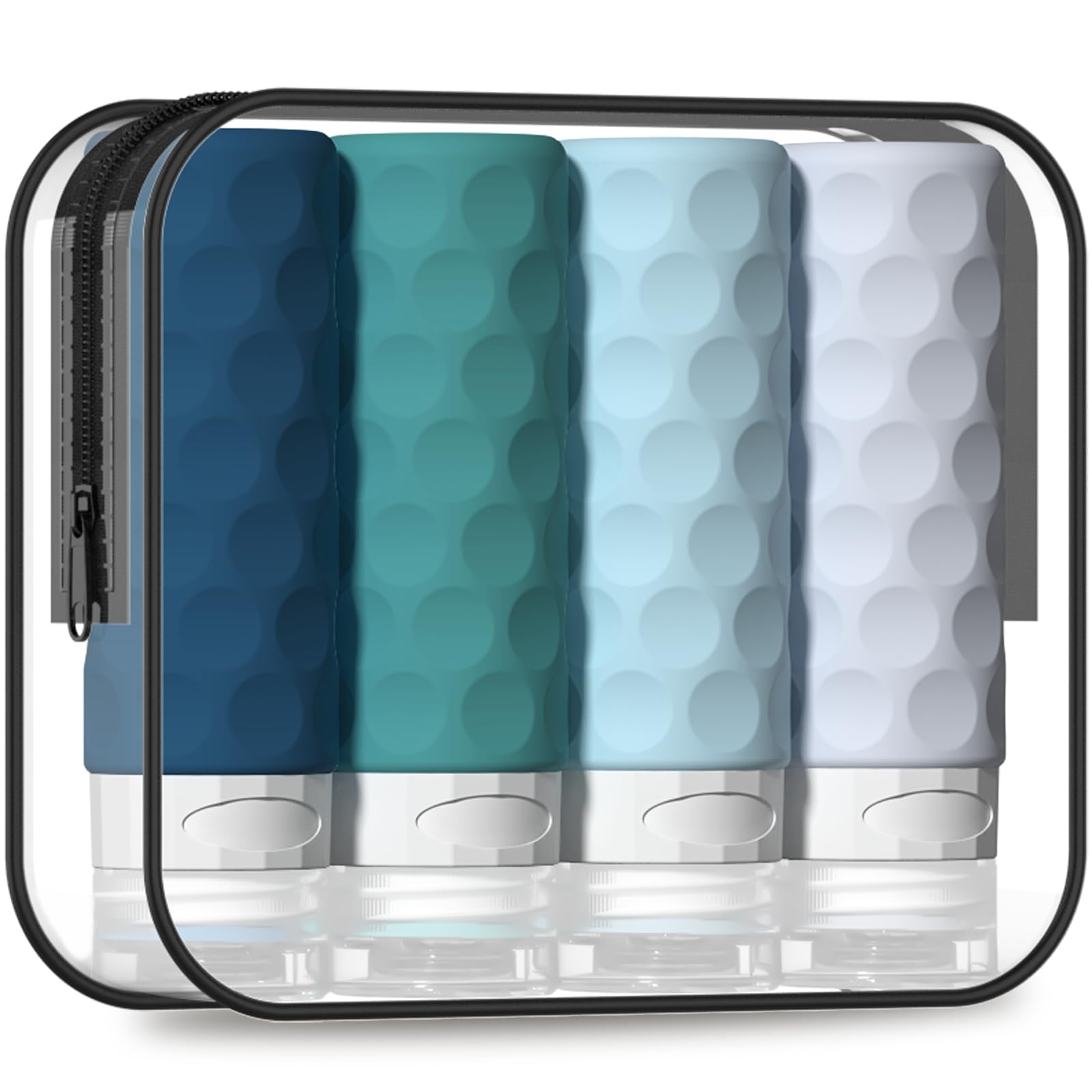 4pcs TSA Approved 3oz Travel Size Bottles - BPA Free Leak Proof Silicone Toiletry Containers for Shampoo, Lotion & Cosmetics | Refillable Squeezable Travel Accessories with Toiletry Bag (Mint) | Perfect for Airplane Carry-On, Gym & Vacation Essentials