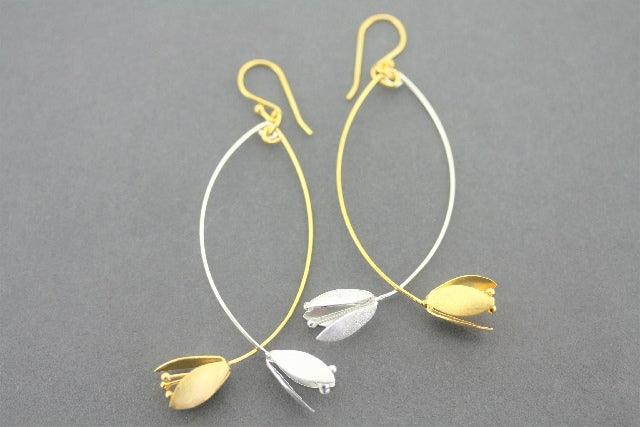 Elegant Double Blossom Drop Earrings for Women - Sterling Silver & Gold Plated Dangle Earrings - Perfect for Weddings, Parties & Special Occasions