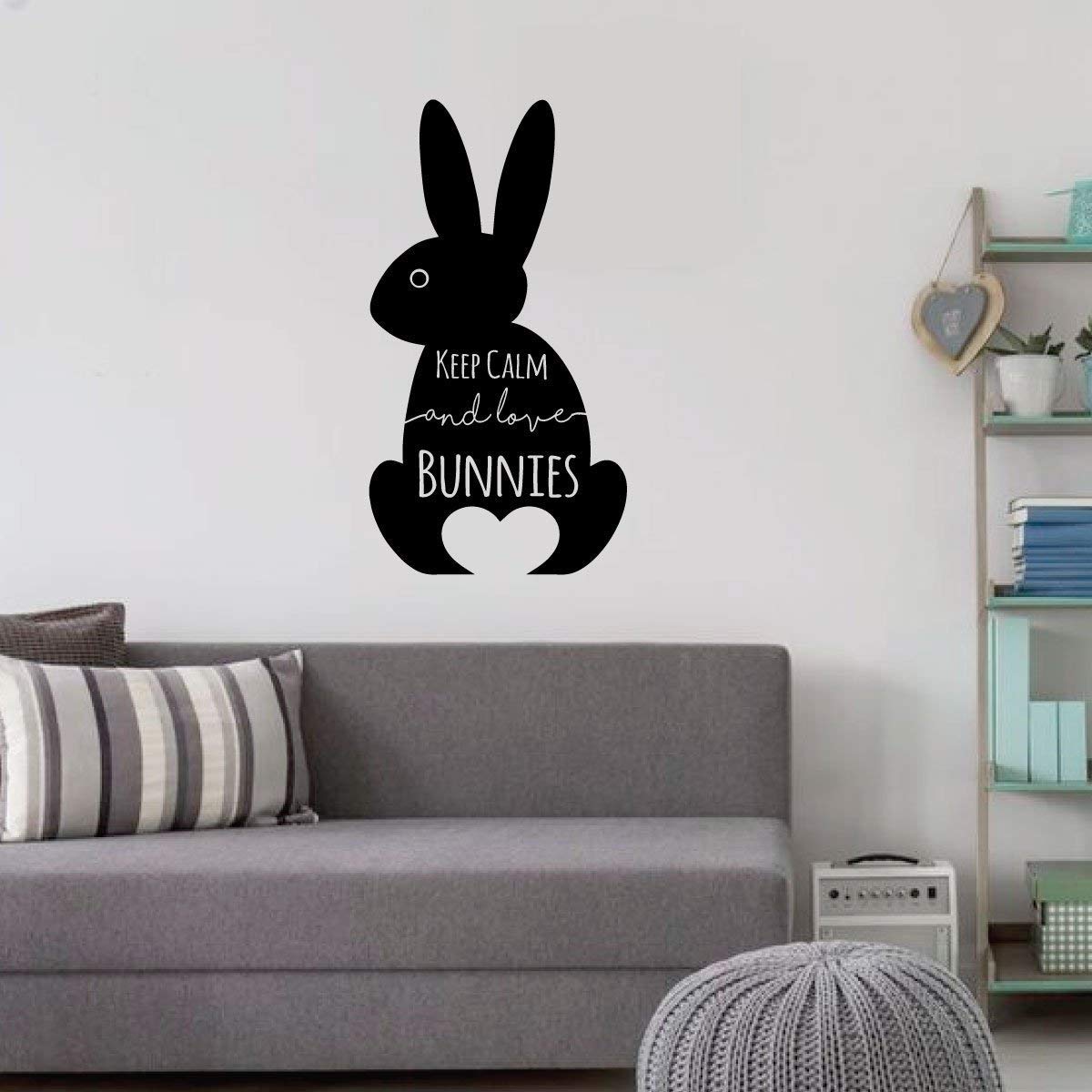 Keep Calm and Love Bunnies Rabbit Wall Decal - Cute Vinyl Sticker Decor for Home, Bedroom, Nursery & Kids Room - Perfect for Spring Decor, Easter Party & Animal Lover Gifts