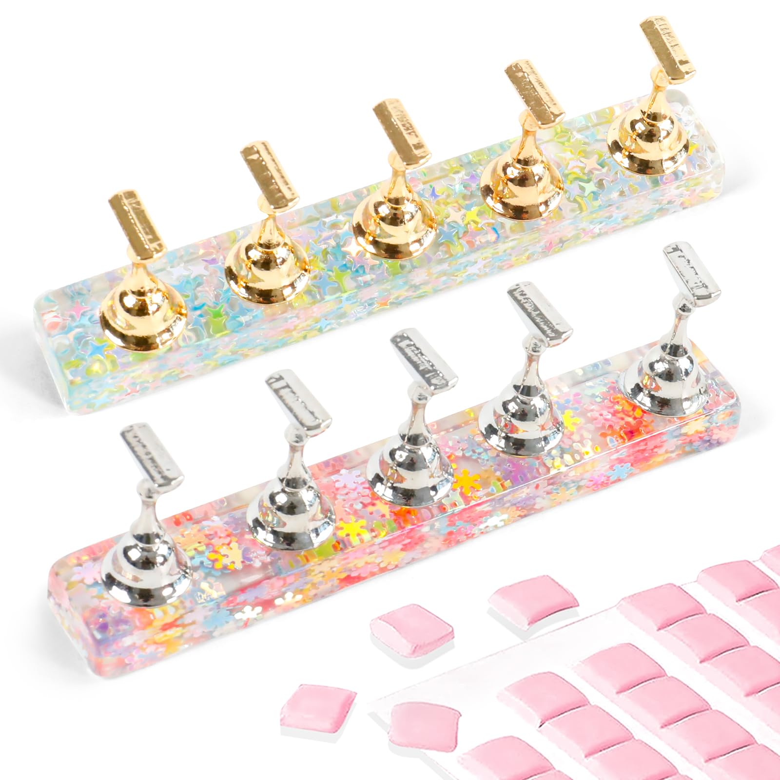ANGNYA 2 Pack Magnetic Press On Nail Stand Display with 96 Reusable Adhesive Putty - DIY Nail Art Practice Holder for Salon & Home Manicure Tools | Perfect for Nail Artists, Beginners & Beauty Professionals