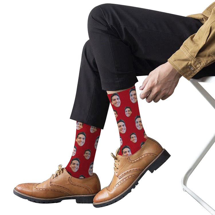 Custom Photo Printed Novelty Face Socks for Men & Women - Personalized Gift, X-Small (Red) - Perfect for Birthdays, Anniversaries & Unique Fashion Statements