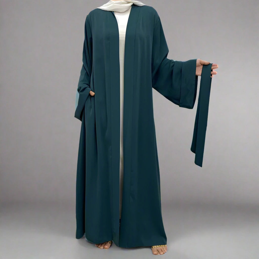 Stylish Muslim Women's Open Abaya Dress with Pockets - Modest Broken Twil Fabric Prayer Dress for Home, Mosque & Special Occasions