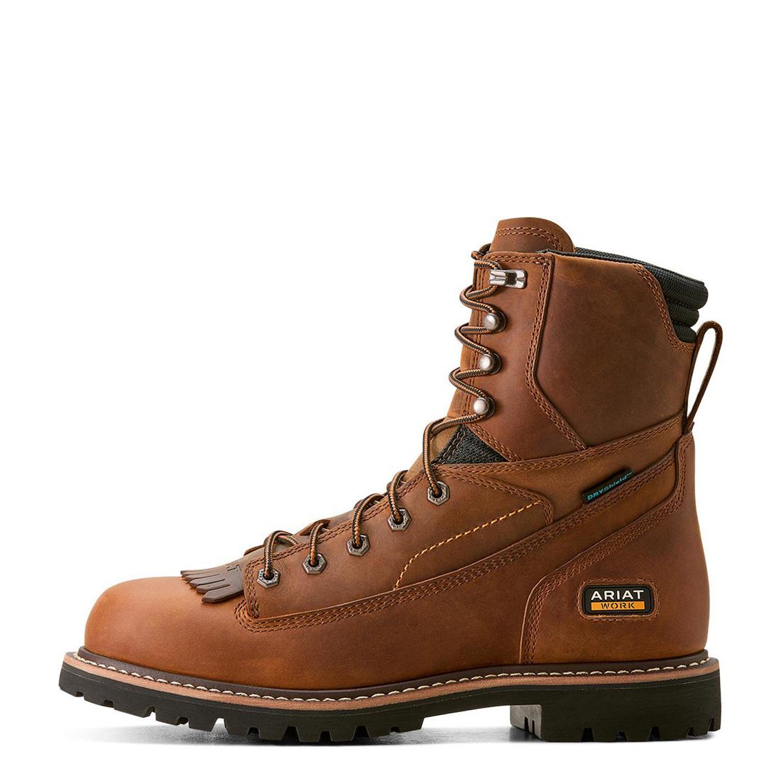 Longview Shock Shield 8 Inch Soft Toe Waterproof Work Boots - Copper Brown - Slip Resistant & Comfortable for Construction, Hiking & Outdoor Activities