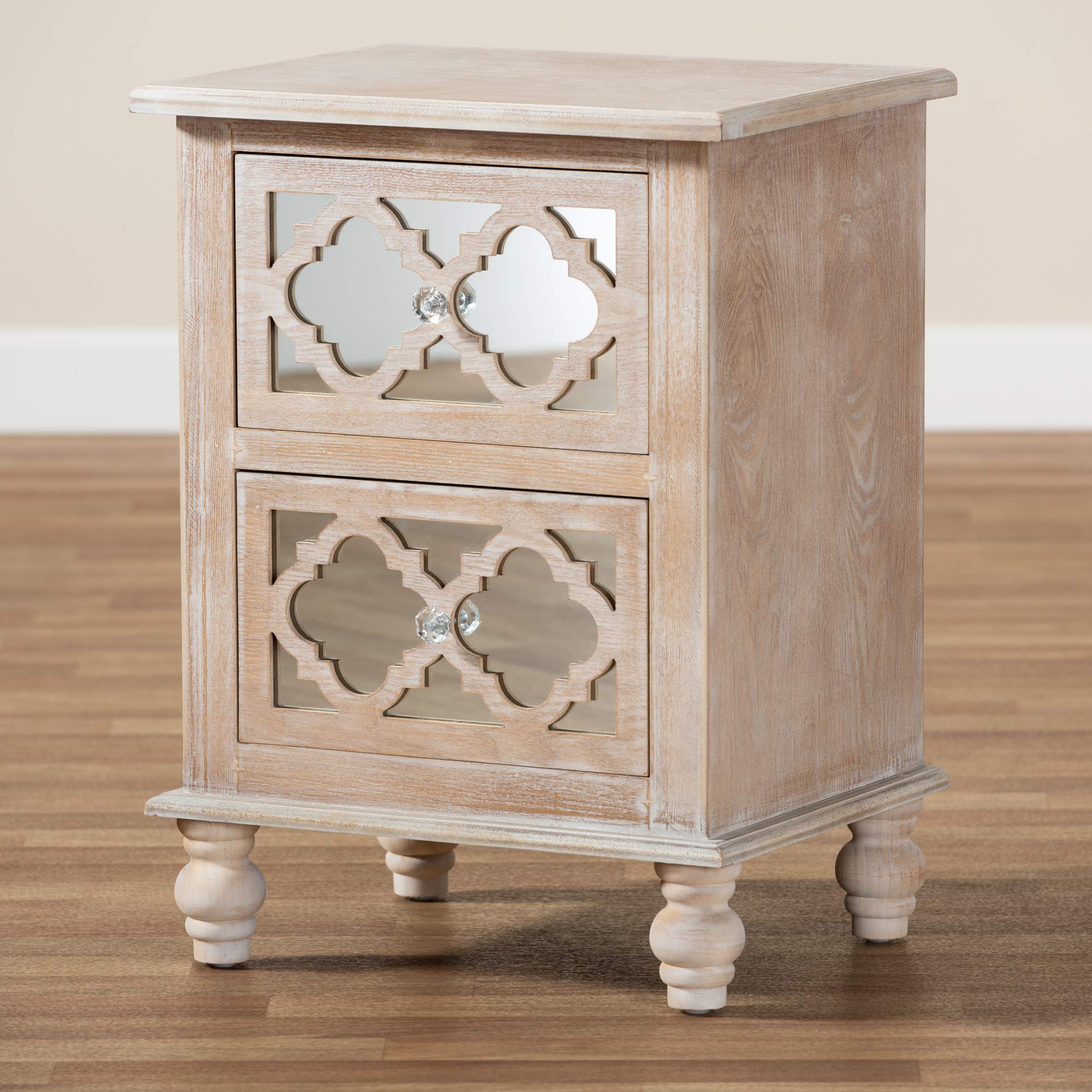 Baxton Studio Modern Nightstand with Mirror - Natural Wood Bedside Table for Bedroom, Living Room & Guest Room
