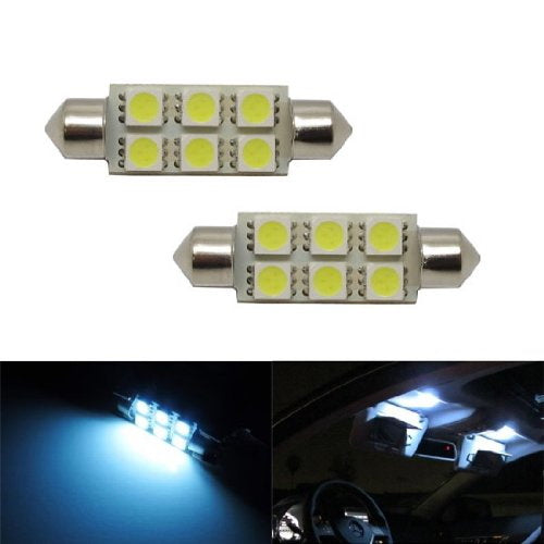 2-Pack White 6 SMD LED Bulbs for Car Interior Dome Lights - 1.72
