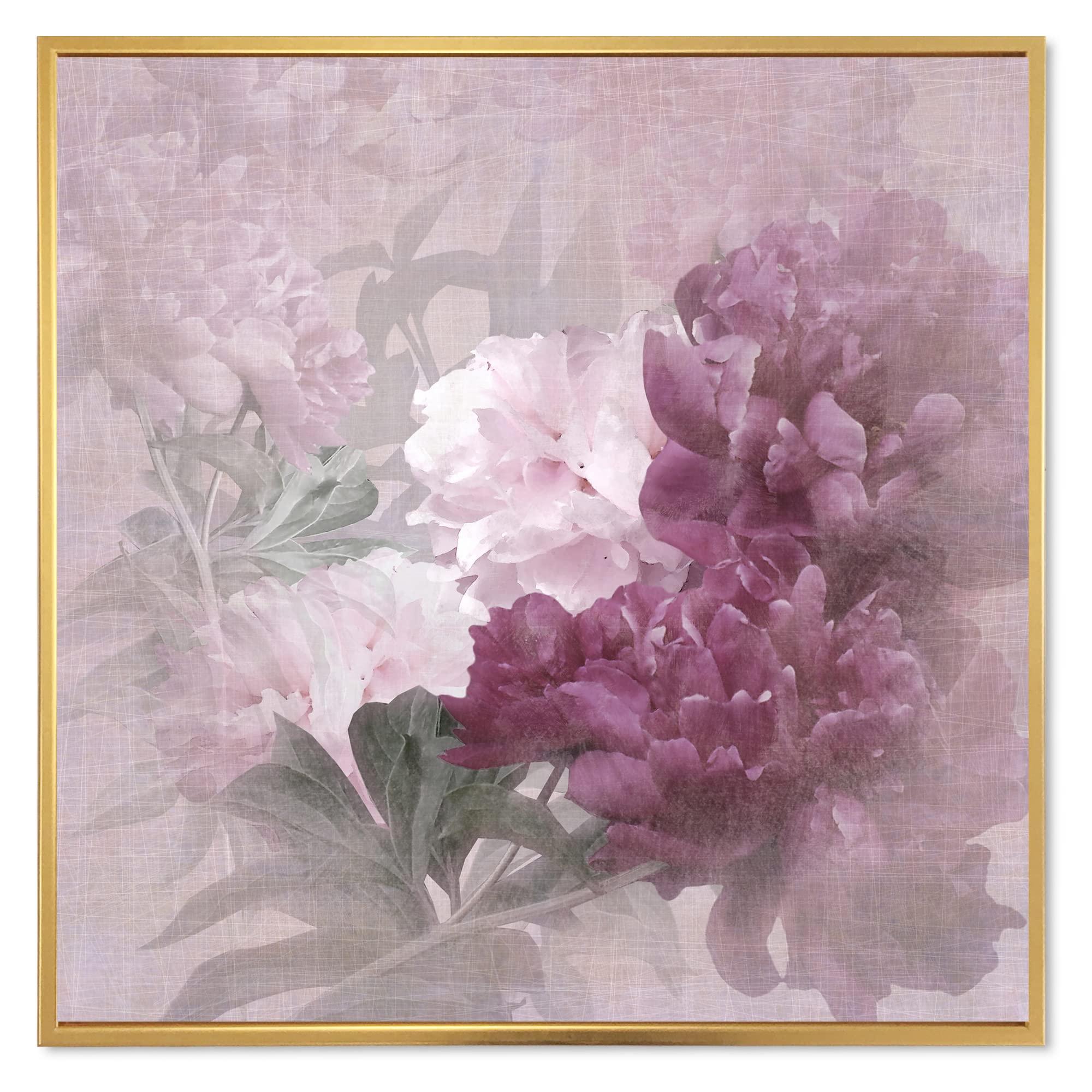 DesignQ Vintage Purple and Pink Floral Canvas Wall Art - Traditional Framed Home Decor Print for Living Room, Bedroom & Office