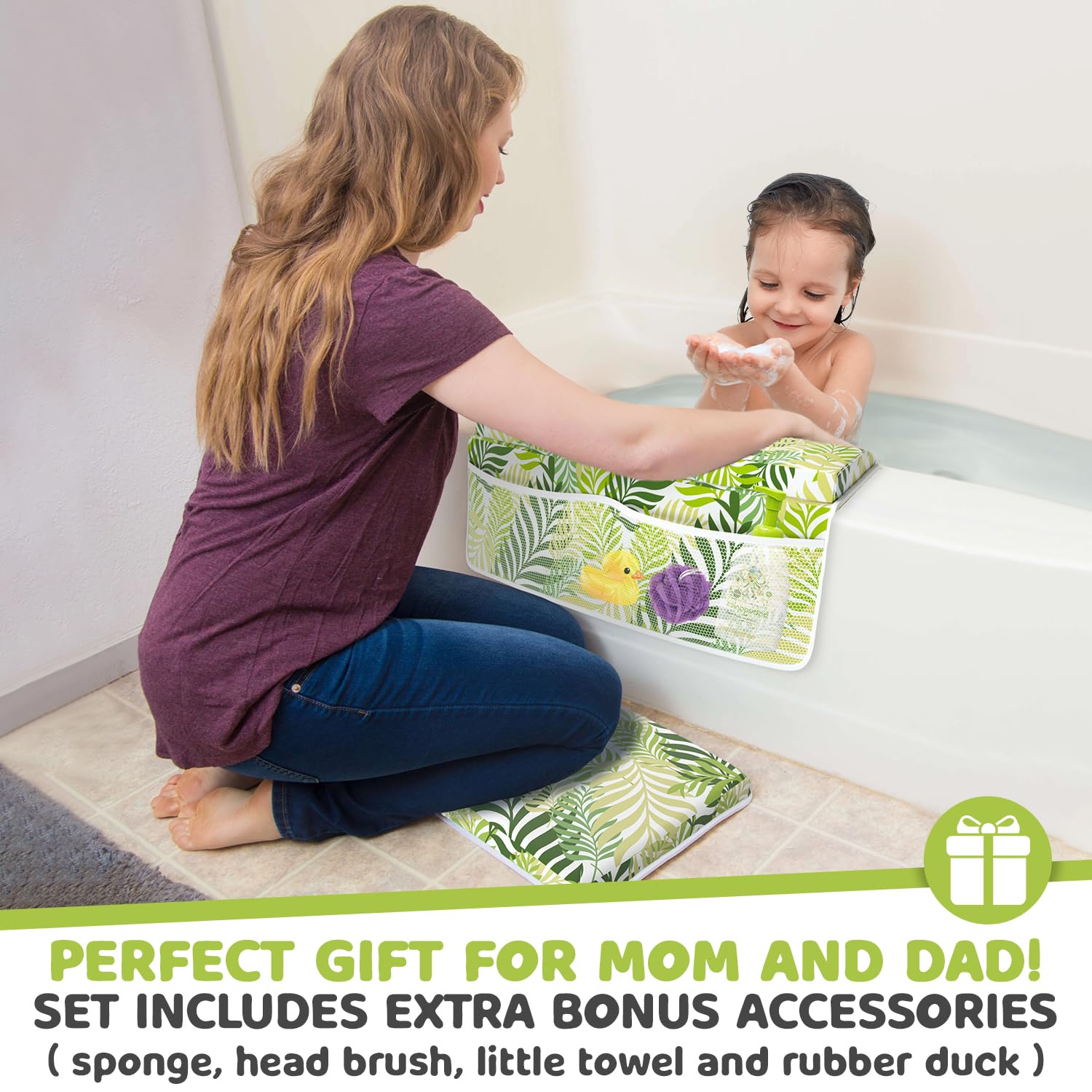 Waterproof Memory Foam Baby Bath Kneeler & Elbow Rest Pad Set - Soft Bathing Mat Organizer for Infants & Toddlers | Non-Slip Sponge Cushion for Safe Bath Time | Perfect for Newborns, Bathtub, and Shower Use