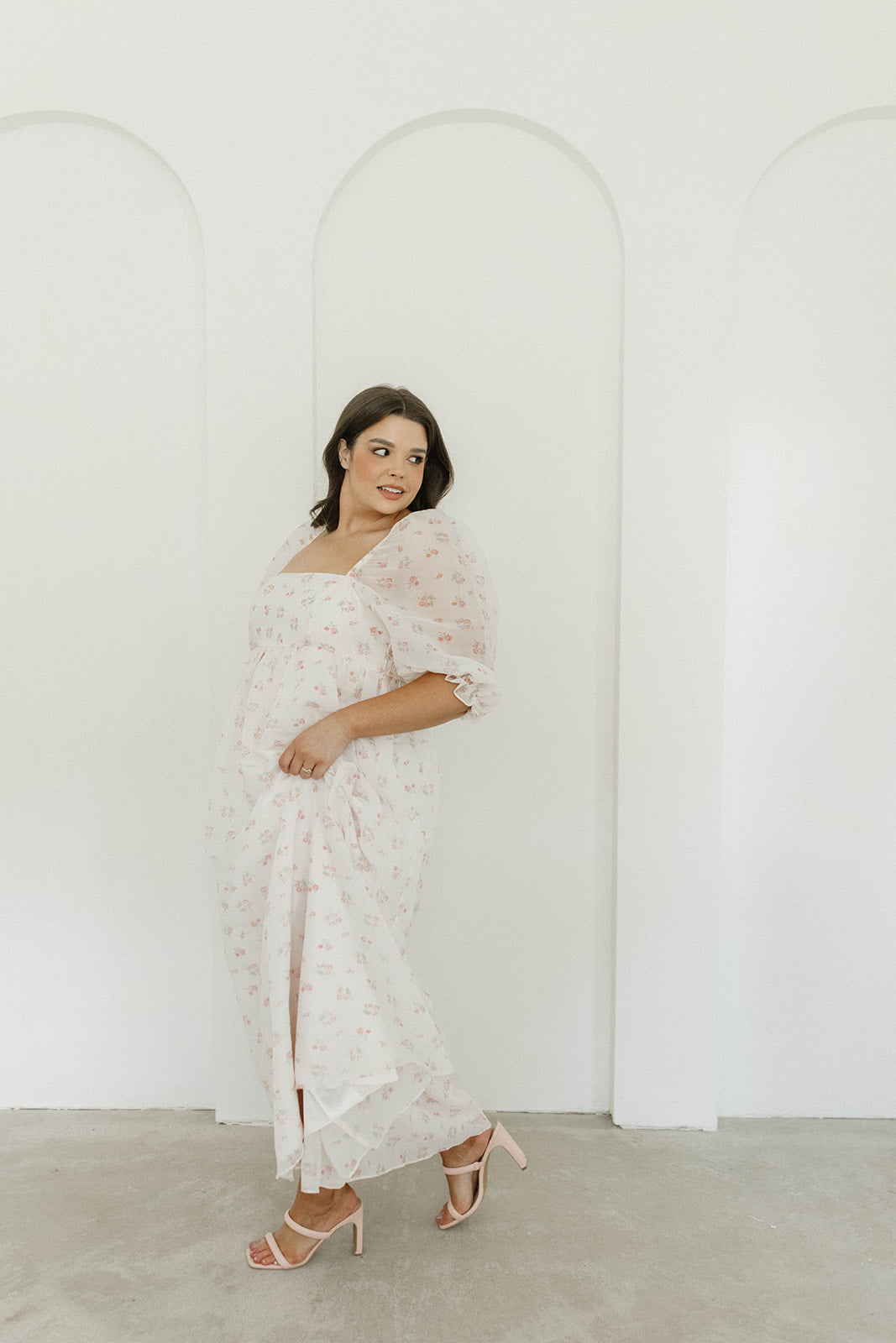 Mona Maxi Dress with Smocking - Blush Floral Print, Bump Friendly Maternity Dress, Inclusive Sizing S-3XL | Perfect for Weddings, Beach Vacations & Summer Outfits