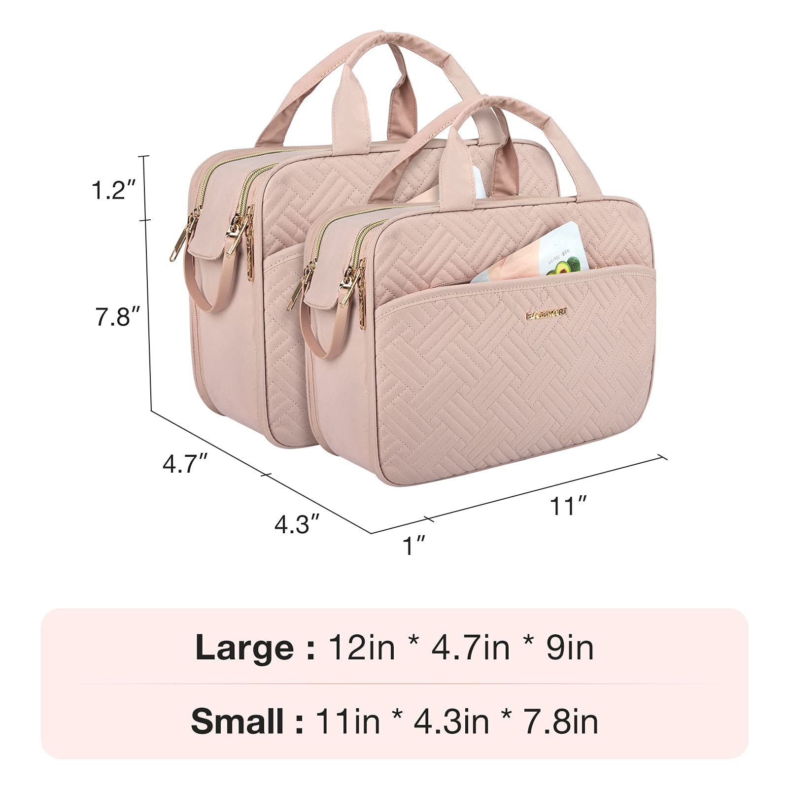 BAGSMART Waterproof Large Toiletry Bag for Women - Pink Cosmetic Organizer with Multiple Pockets for Makeup, Shampoo, Full-Sized Toiletries | Perfect for Travel, Gym, Camping & Daily Essentials (Medium Size)