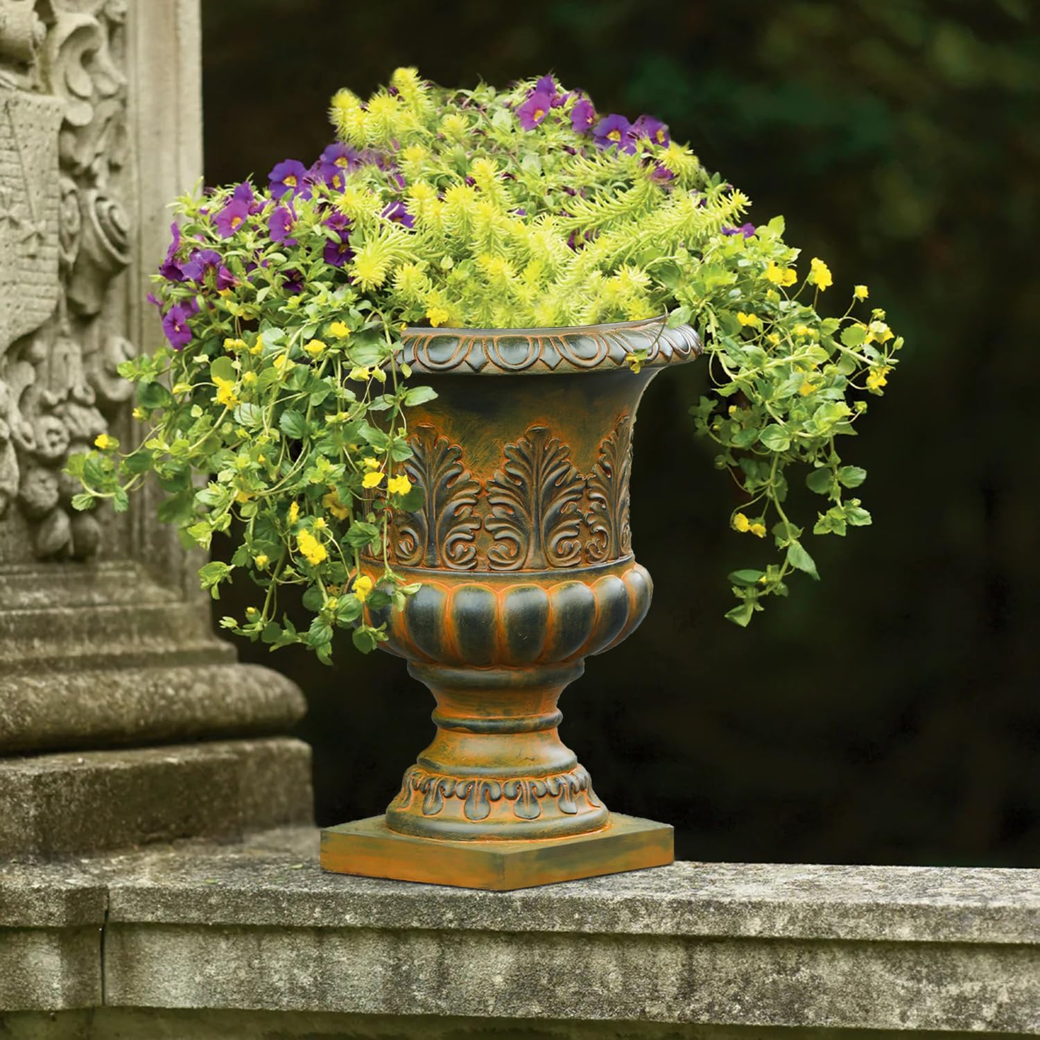 Mediterranean Style Weathered Brown Decorative MGO Urn Planter - Perfect for Garden, Patio, and Home Décor