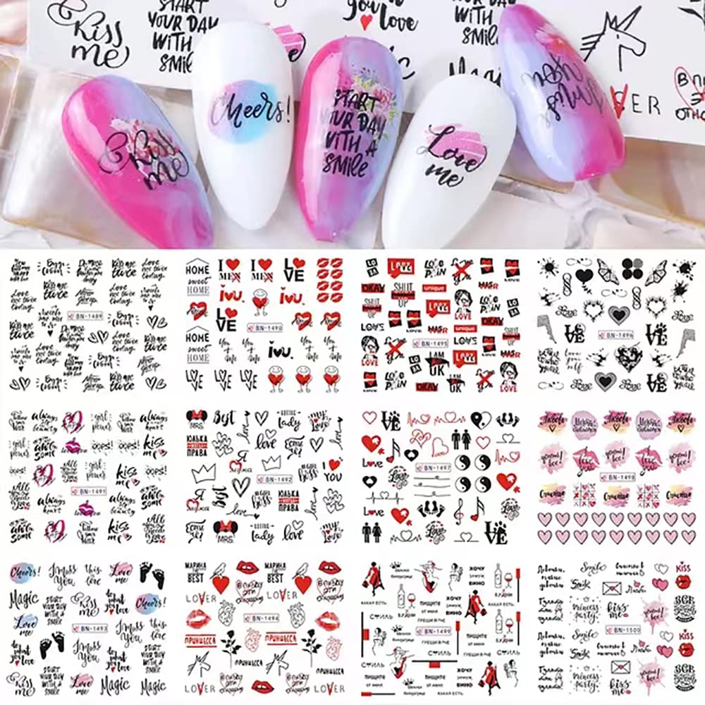 Valentine's Day Nail Art Stickers - Heart & Love Water Transfer Nail Decals with XOXO Kiss Lips Design for Women, Girls, Kids - Perfect for Acrylic Nails, Manicures, Parties & Romantic Dates