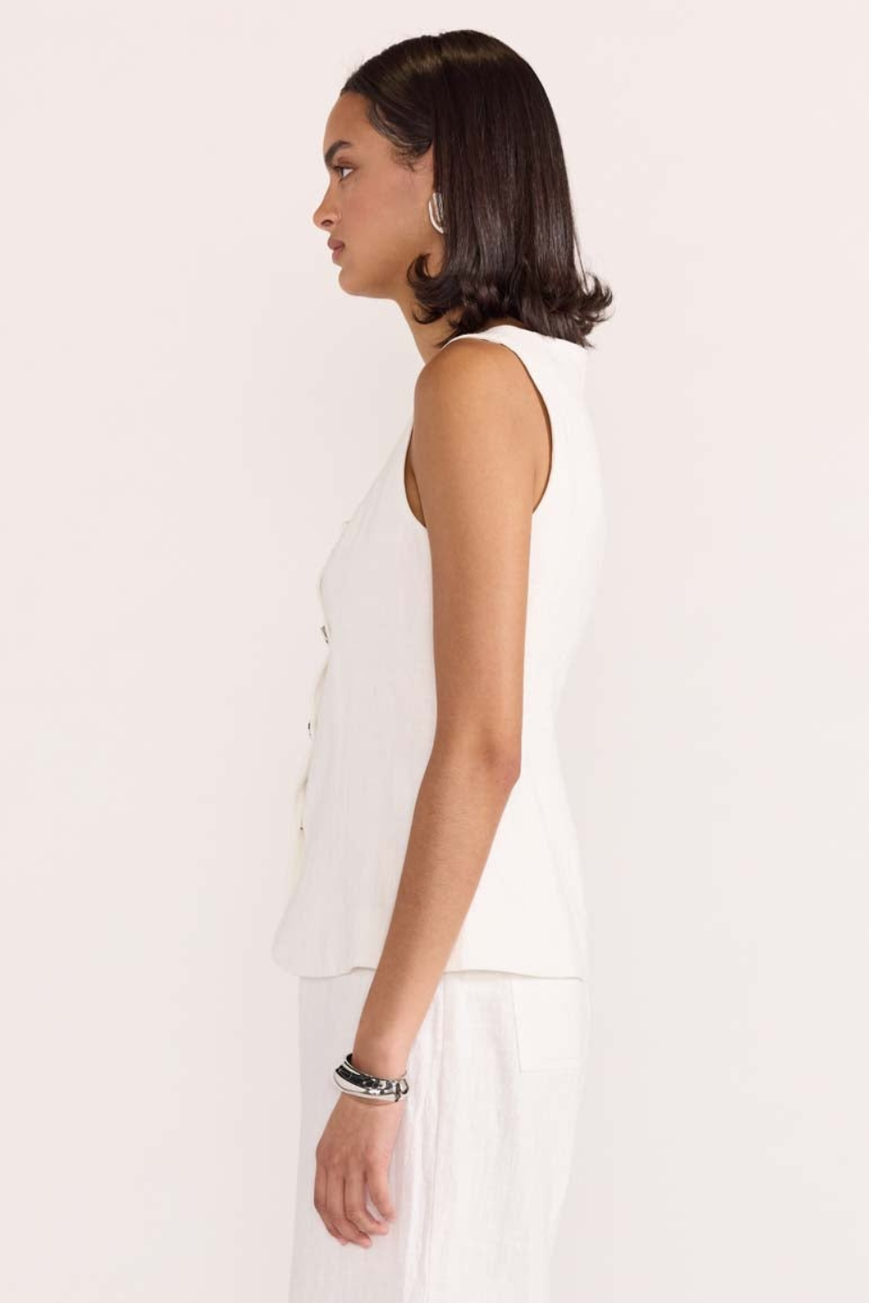 Eden White Silver Button Vest for Women - Elegant Formal Wear for Office, Parties & Special Occasions