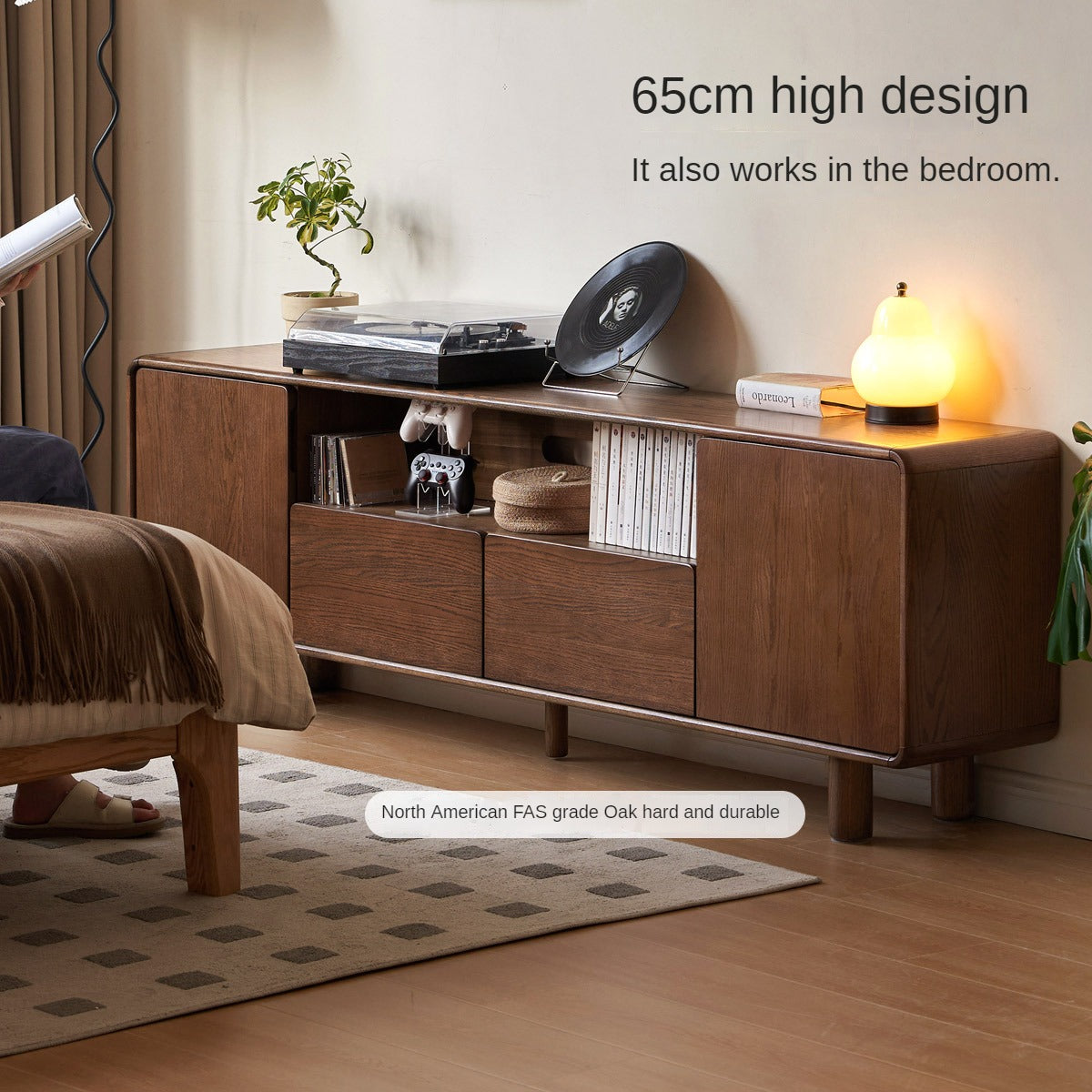 Solid Oak Wood TV Stand with Storage - Modern Entertainment Center for Living Room, Bedroom & Home Theater
