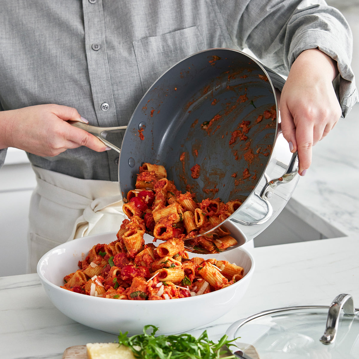 Valencia Pro 5 Quart Stainless Steel Saute Pan with Glass Lid - Nonstick, Oven & Dishwasher Safe - Perfect for Searing, Frying & Cooking Pasta