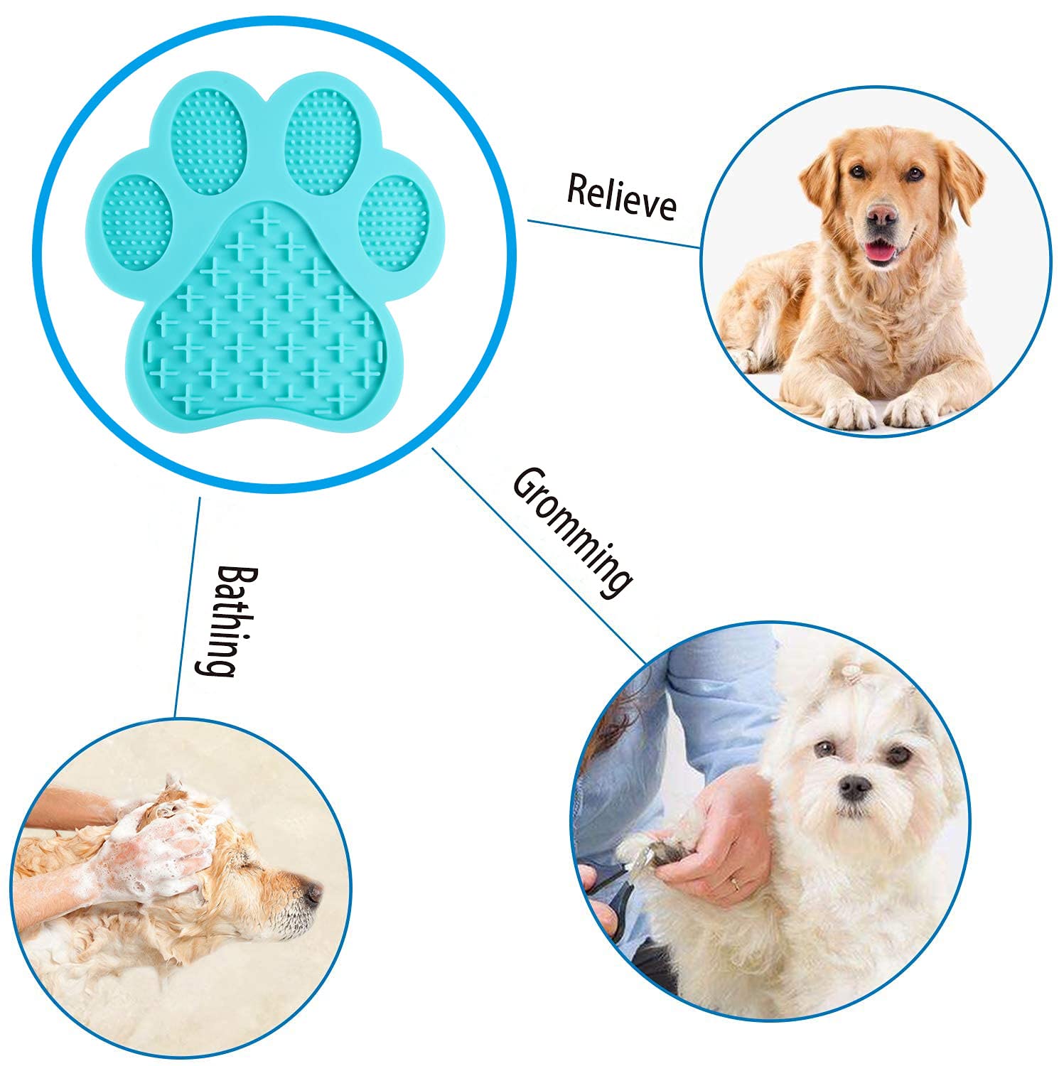 Dog Licking Mat for Anxiety Relief - Peanut Butter Slow Feeder Bowl with Strong Suction Cup for Wall - Pet Bathing, Grooming & Training Tool - Light Blue - Perfect for Stress Relief, Mealtime Fun & Puppy Training Sessions