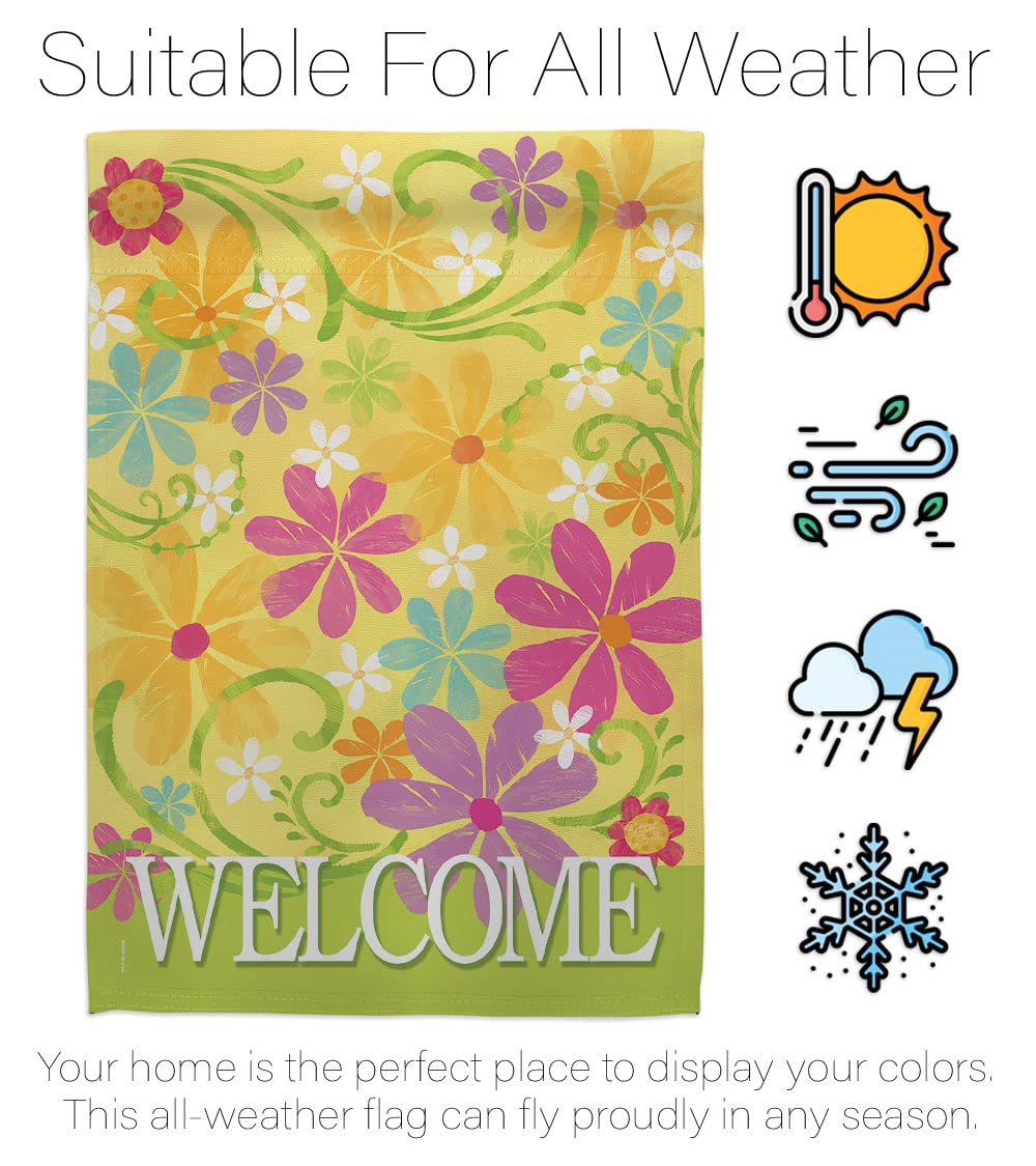 Welcome Daisy Garden Flag Set 28x40in w/Flagpole - Home Decor for Outdoor & Indoor