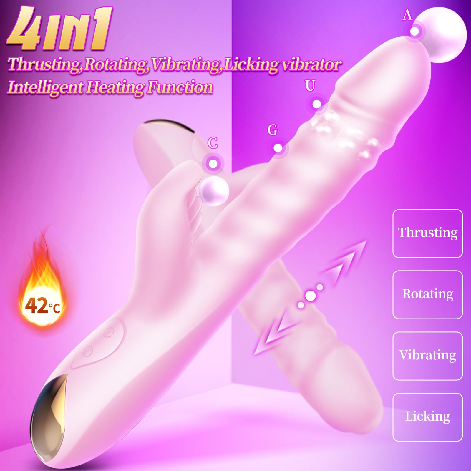 Premium G-Spot Vibrator with 3 Thrusting & 3 Rotating & 10 Licking Modes - Heating Rabbit Clitoral Stimulator for Women & Couples - Adult Sex Toy for Solo Play & Intimate Moments