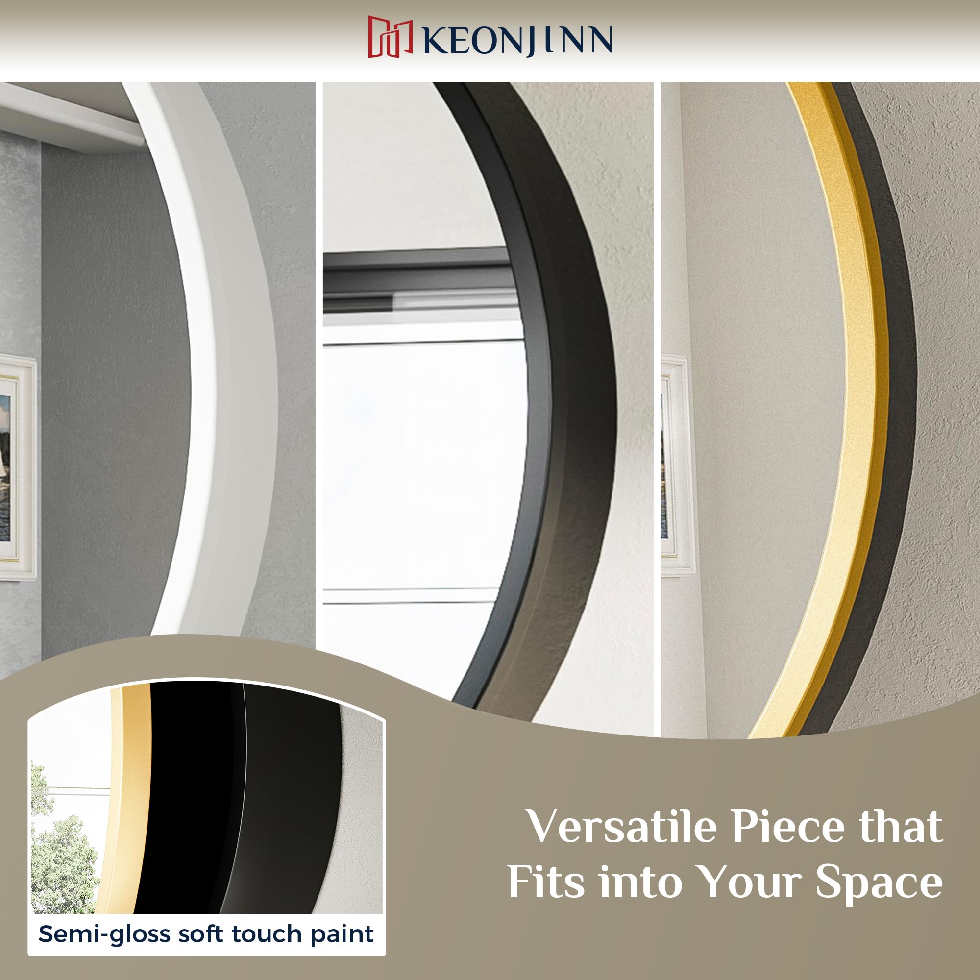 Keonjinn 26 Inch Round Black Medicine Cabinet with Mirror - Surface Mount Metal Frame Bathroom Storage - Farmhouse Style Wall Mounted Vanity Mirror with Detachable Shelves for Bathroom, Bedroom & Entryway Organization