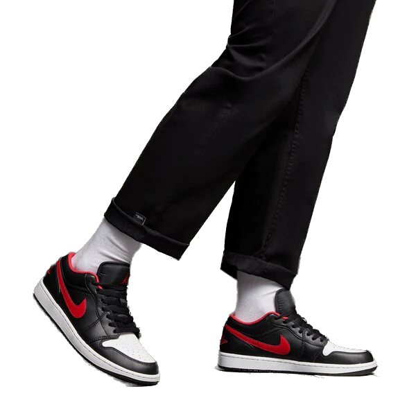 Nike Men's Air Jordan 1 Low Sneakers - Black/Fire Red/White - Casual & Basketball Shoes for Men - Perfect for Streetwear, Gym & Everyday Wear