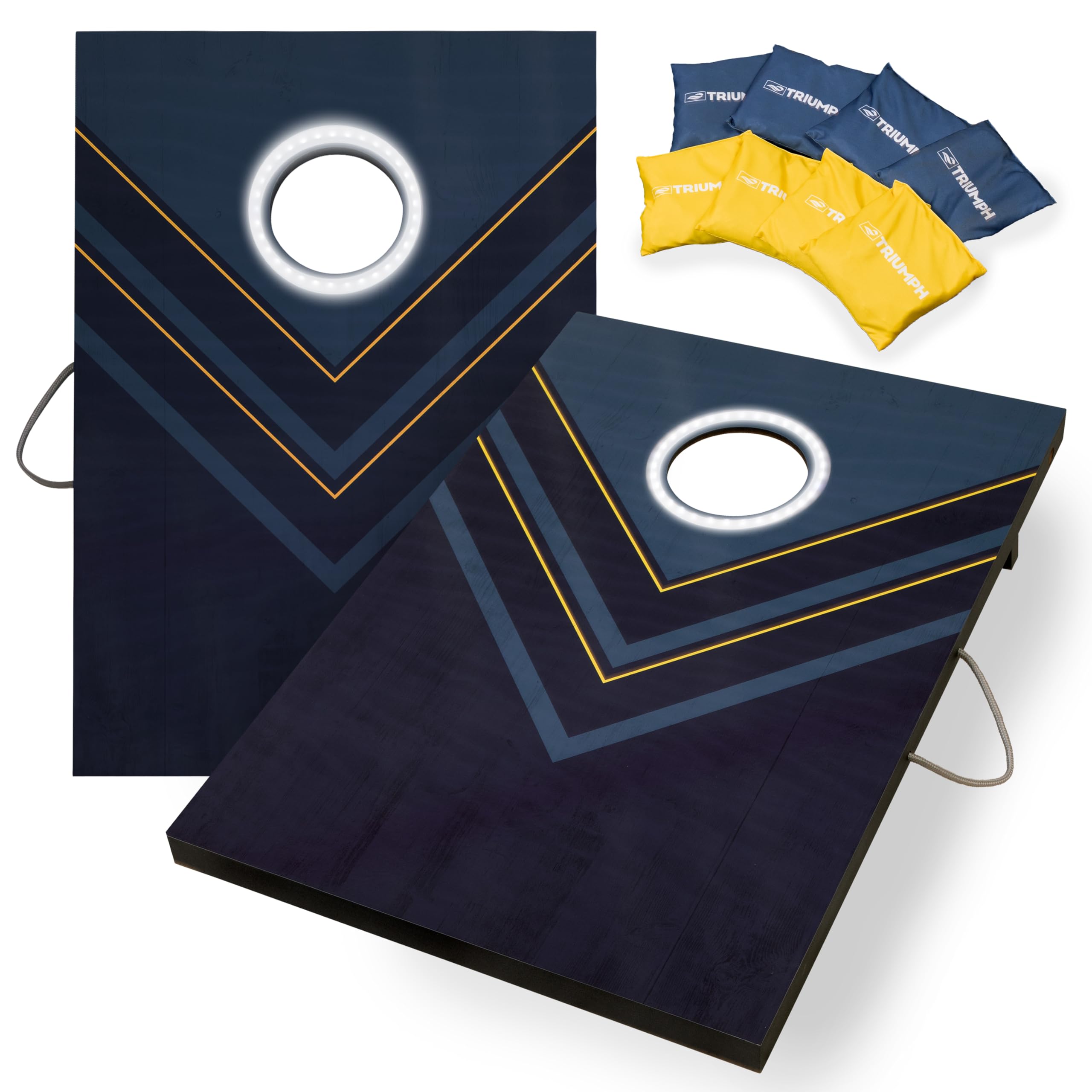 Premium Triumph Sports 2x3 Cornhole Game Set with LED Light Options - Includes 8 Bean Bags & Regulation Boards for Backyard, Tailgate Parties & Outdoor Fun