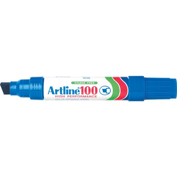 Artline 100 Permanent Marker - Chisel Tip, Blue Ink - Ideal for Labeling, Crafting & Office Use