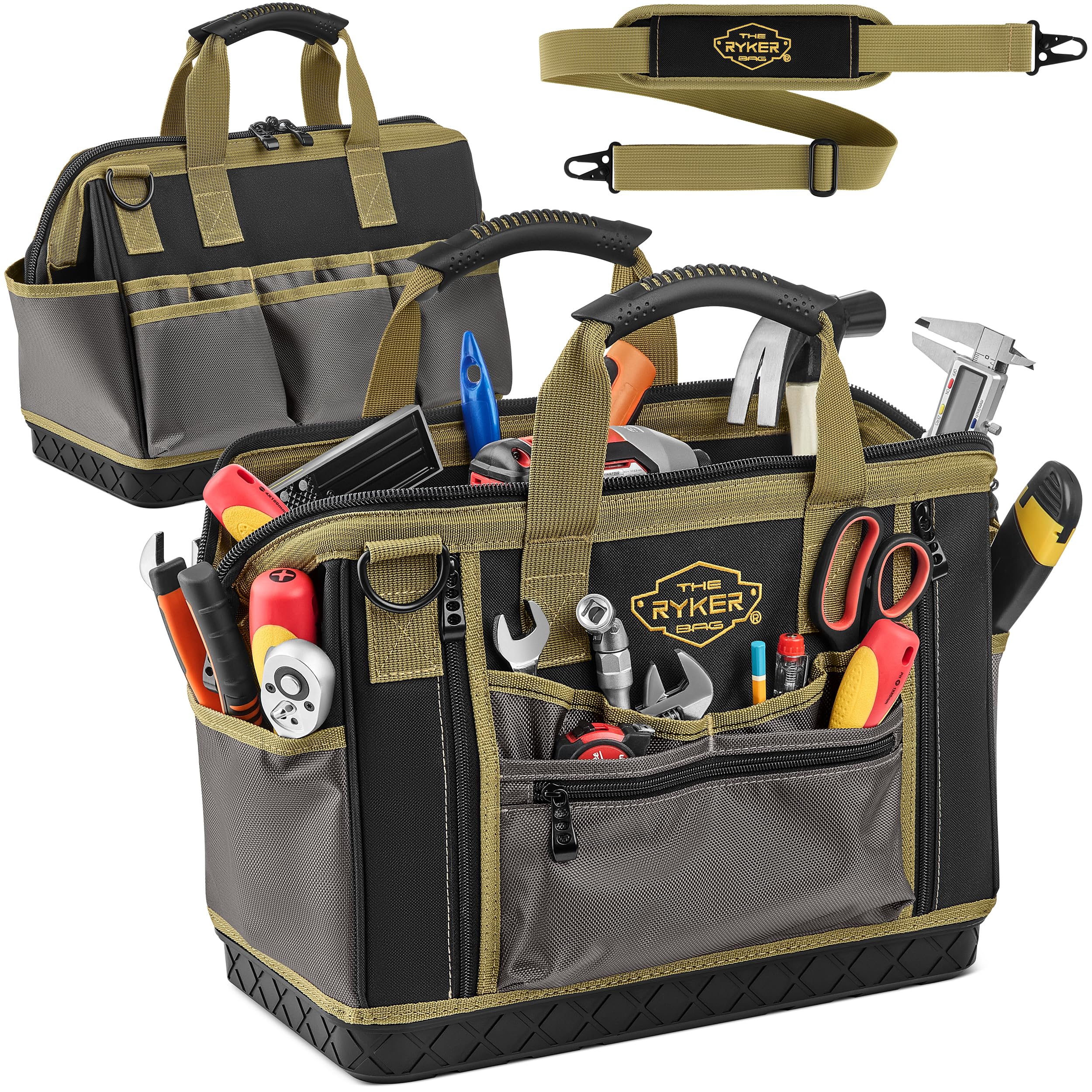 Heavy Duty 16-inch Ryker Tool Bag - 28 Pockets for Electricians & DIY