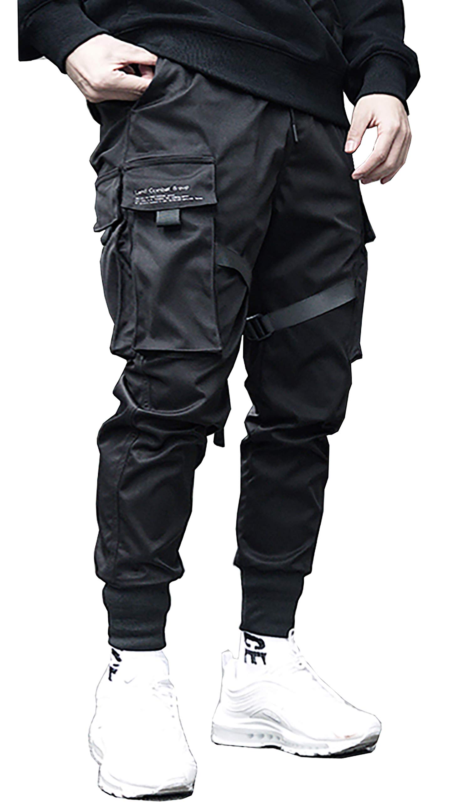 MOKEWEN Men's Tech Sports Cargo Pants with Straps - Lightweight Quick-Dry Hiking Workout Jogging Pants for Outdoor Running Gym Training Travel