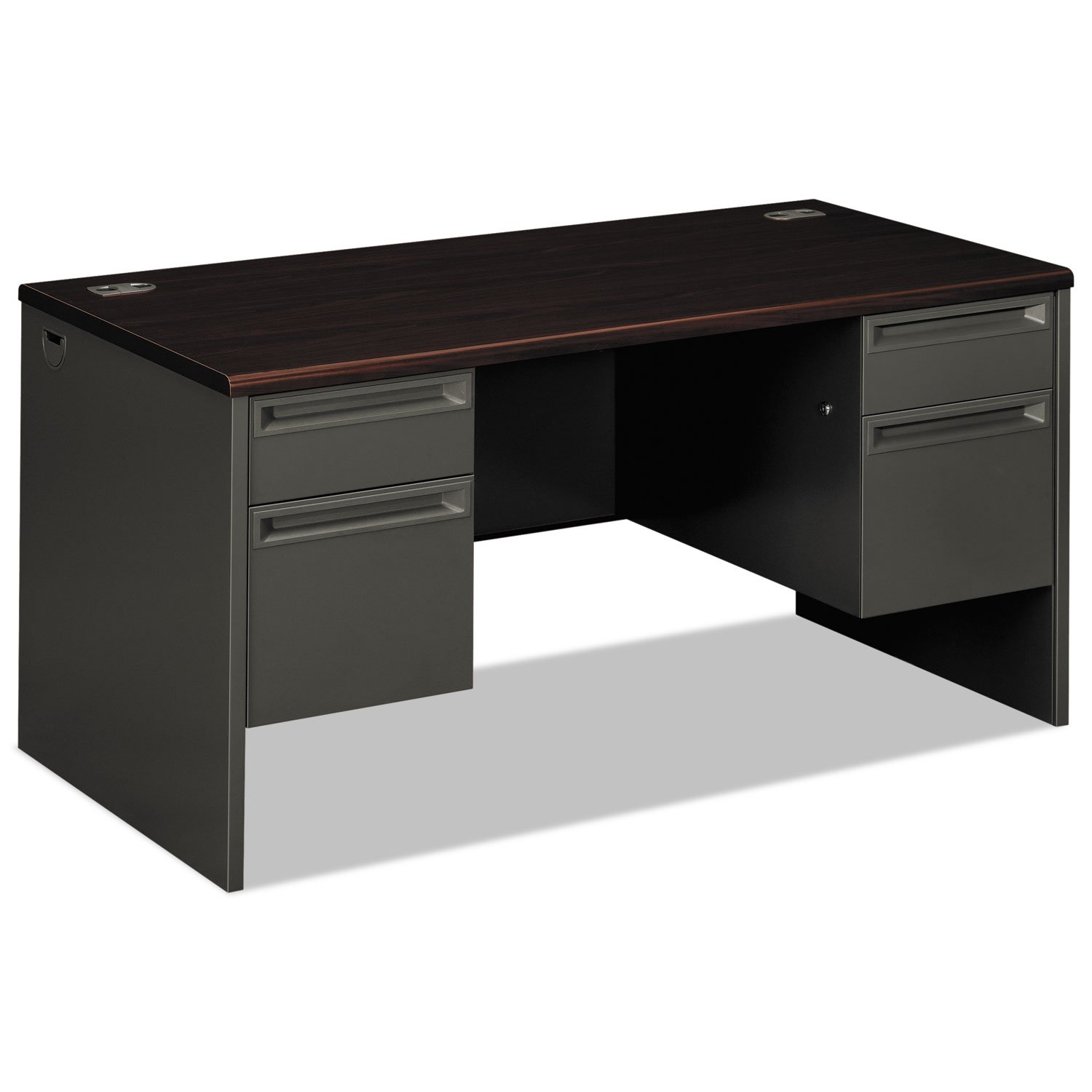 HON 38000 Series Modular Double Pedestal Desk 60x30 Inches - Mahogany & Charcoal Finish for Home Office & Workspace