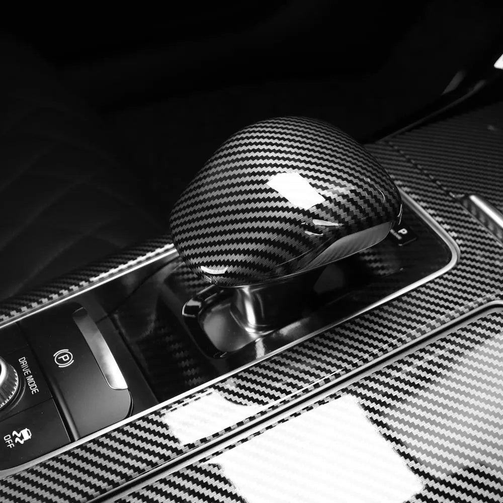 Gloss Black Carbon Fiber Shift Knob Cover for 2018-2023 Kia Stinger K8 - Upgrade Interior Accessory for Sporty Driving Experience