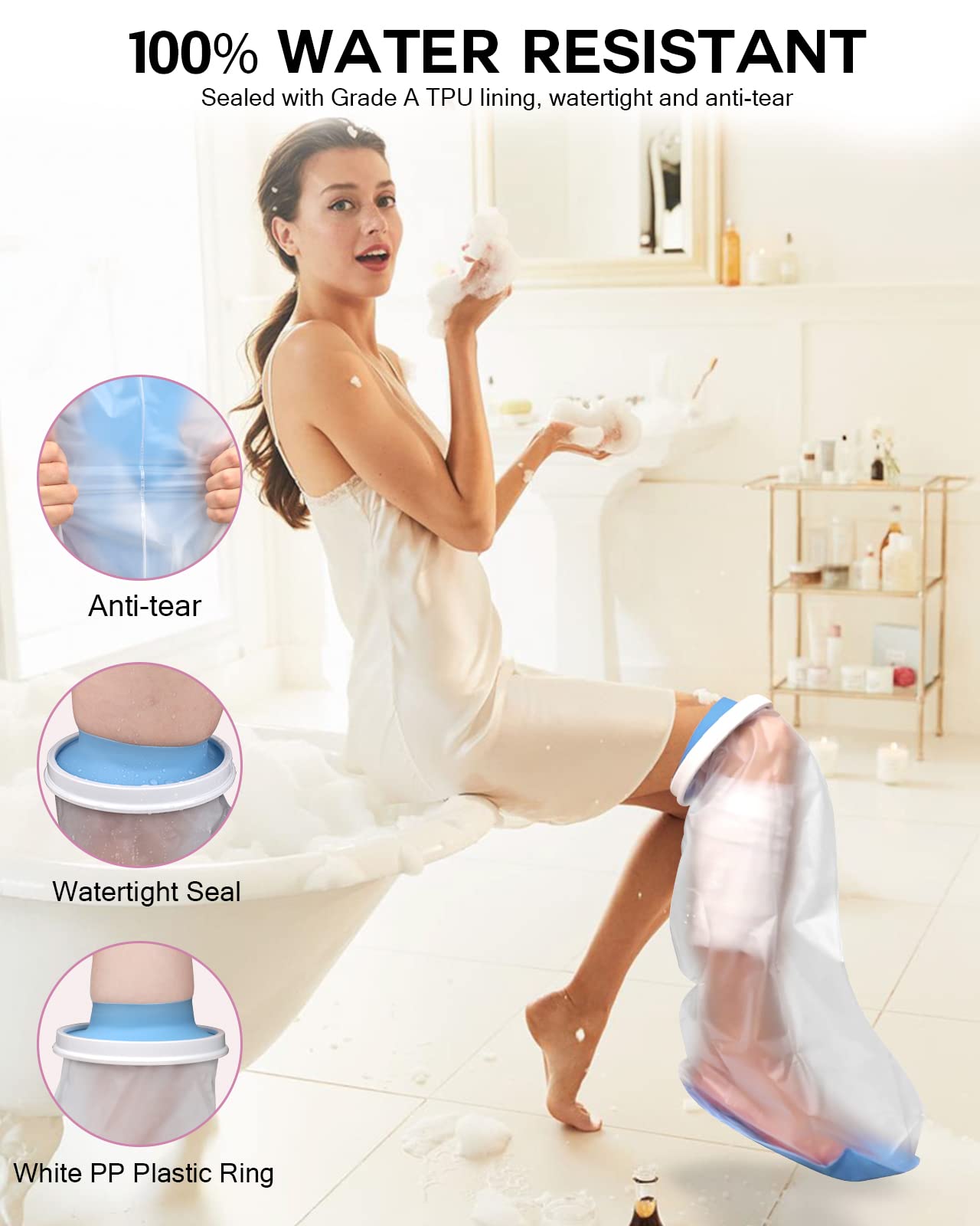 Waterproof Cast Cover for Leg - Non-Slip Shower Protector for Adults | Reusable & Watertight Leg Cast Protector for Knee, Ankle & Foot Surgery | Ideal for Post-Op Wound Care, Bathing & Daily Activities