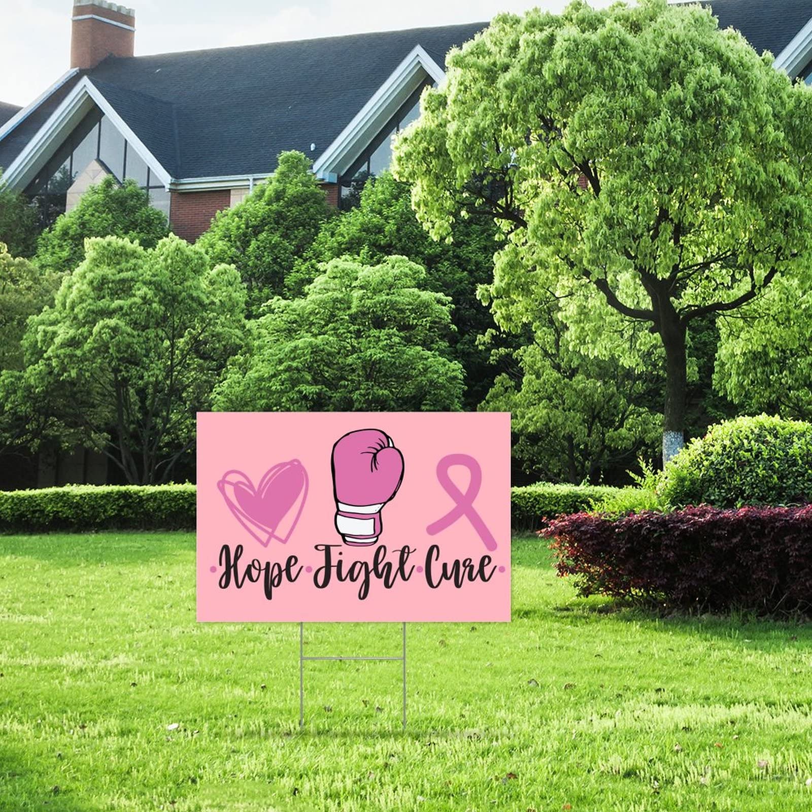 Double Sided Breast Cancer Awareness Yard Sign - 12x18 Inch Pink Ribbon Warrior Garden Decor with Stakes | Fight & Cure Breast Cancer | Perfect for Front Yard, Garden Parties & Awareness Events