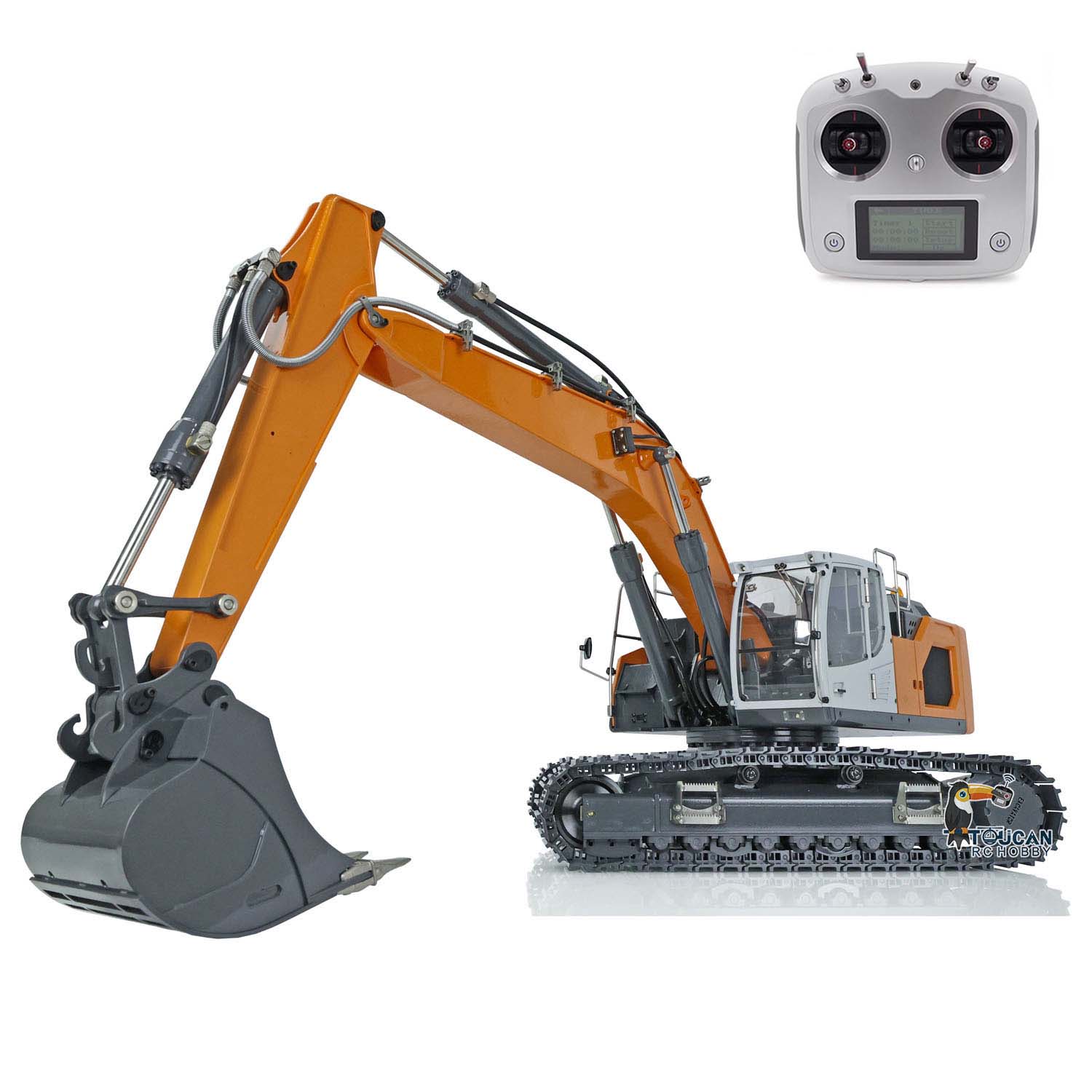 1/14 Scale RC Hydraulic Shovel - Radio Control Excavator Toy with 2 Buckets, LED Lights & Remote System | Construction Vehicle for Kids & Adults | Outdoor Sandbox Play, Construction Site Simulation, STEM Learning