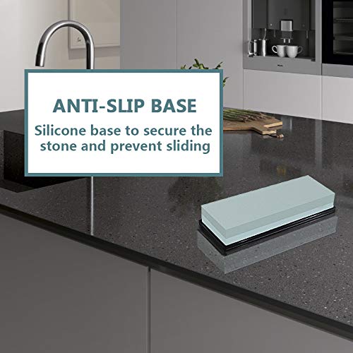 Dual-Sided Knife Sharpening Stone 400/1000 Grit with Non-Slip Base - Professional Sharpener for Kitchen Knives, Hunting Knives, Pocket Knives & Tool Blades - Perfect for Home, Outdoor & Workshop Use