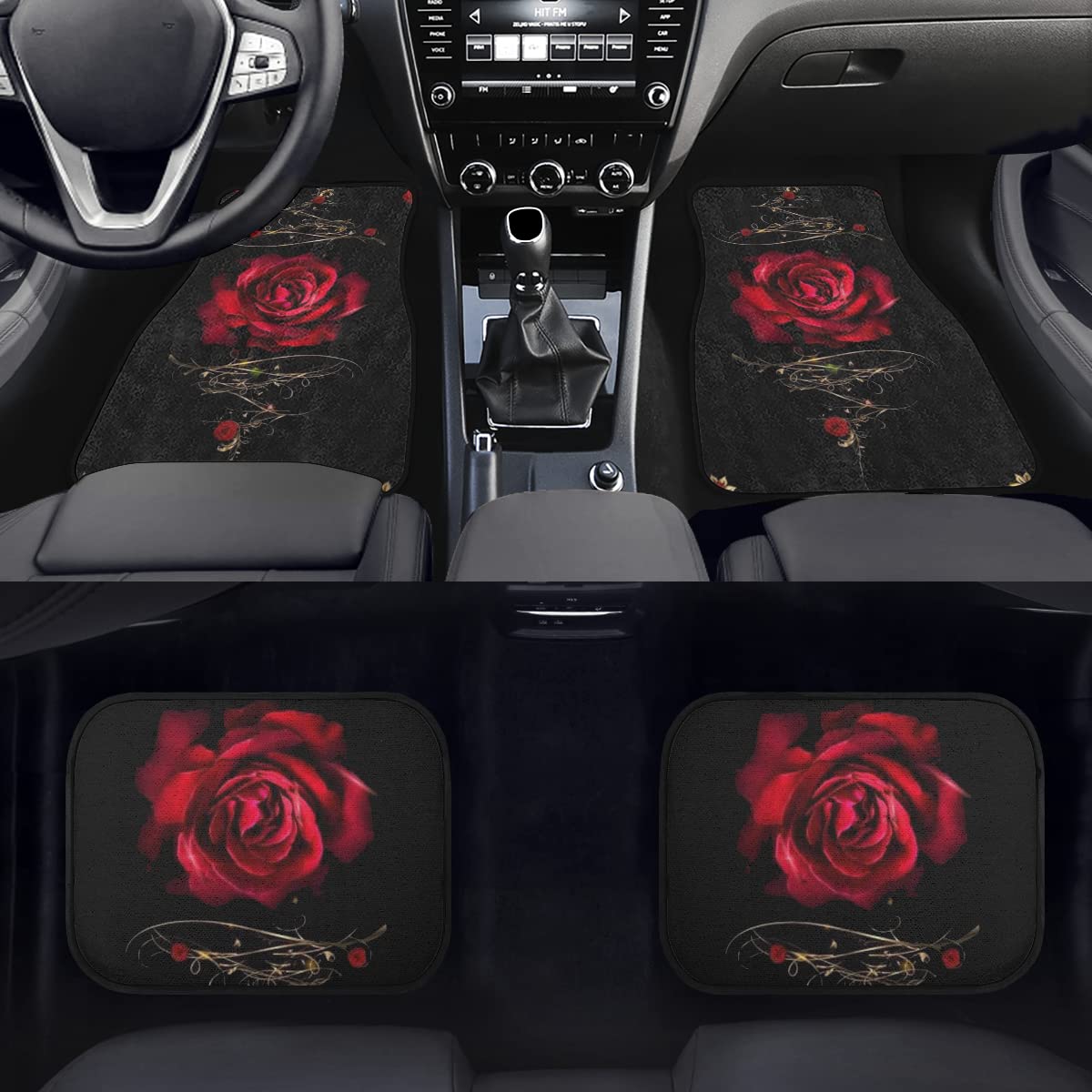 Premium Red Rose Auto Floor Mats - Non-Slip Floral Car Floor Carpets for Front & Back Seats | Anti-Dirty Foot Pad Rug with Rose Design | Perfect Women's Car Accessories for Sedans, SUVs & Daily Commute