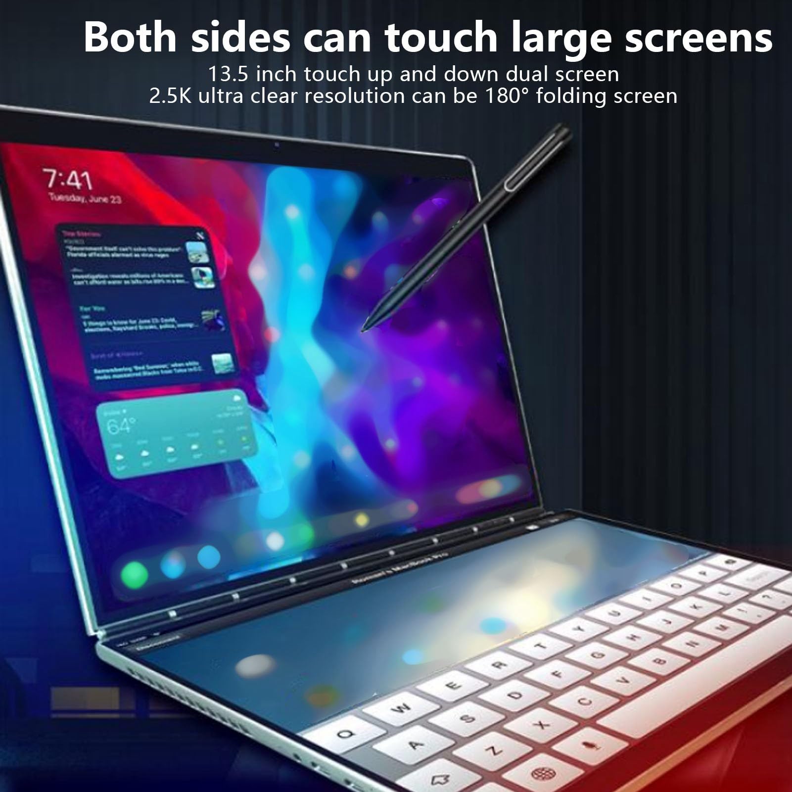 Tangxi 2.5K Ultra HD 13.5 Inch Foldable Dual Touchscreen Laptop with 9000mAh Battery, UK Plug - Perfect for Office, Business, Learning, and Remote Work