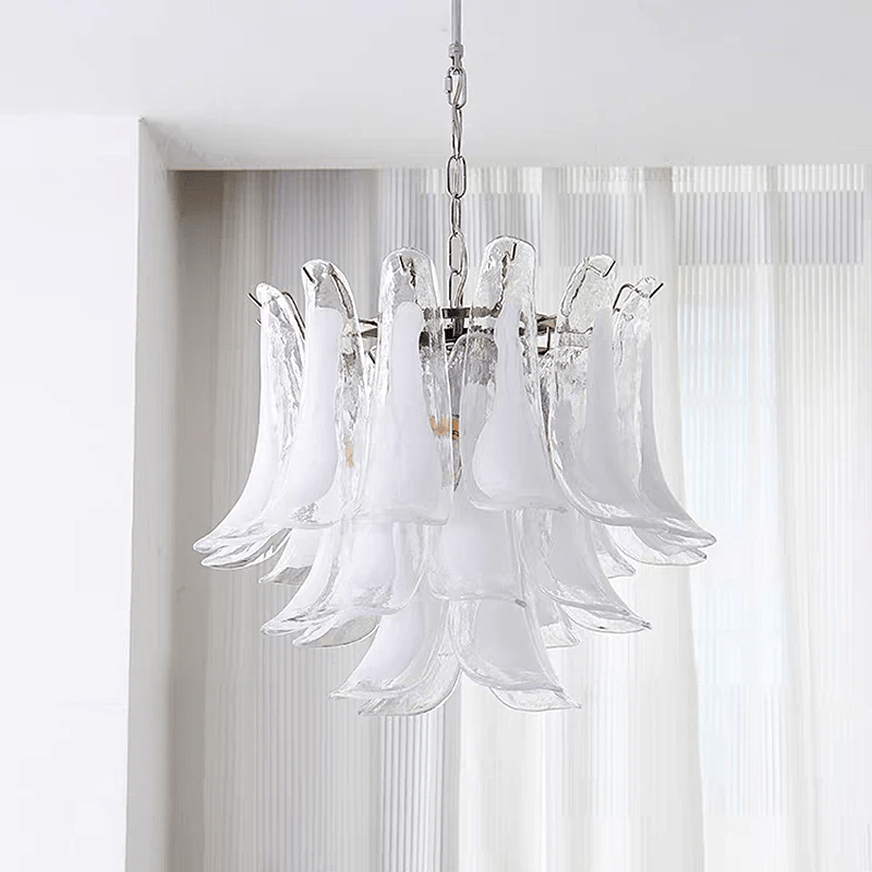 Exquisite Murano Glass Petals Chandelier - Handcrafted Italian Crystal Ceiling Light Fixture for Dining Room, Living Room & Bedroom Decor