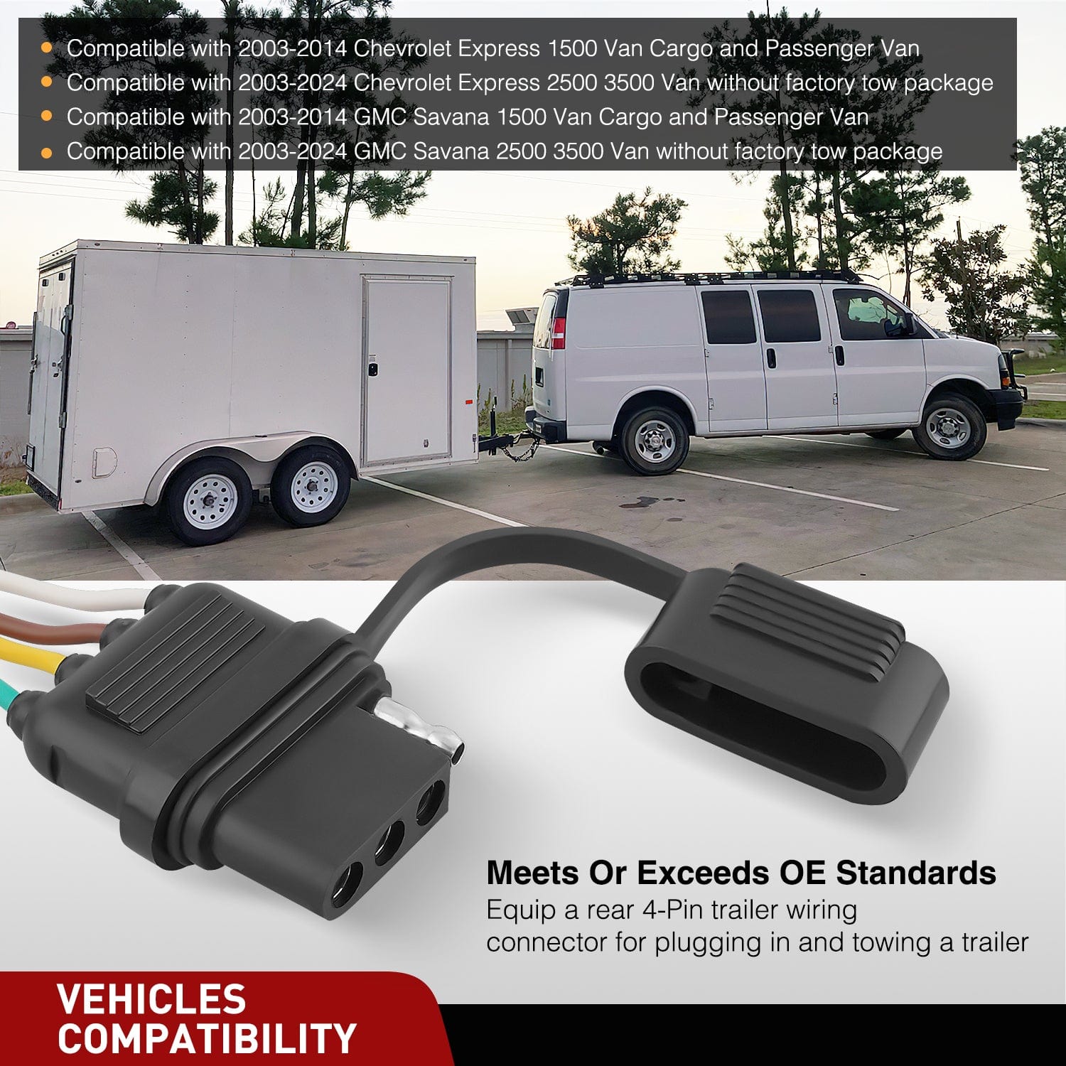 4 Pin Trailer Wiring Harness 55540 - Compatible with 2003-2024 Chevy Express & GMC Savana - Vehicle Side Custom Connector for Easy Trailer Light Installation - Perfect for Towing, Camping & Hauling