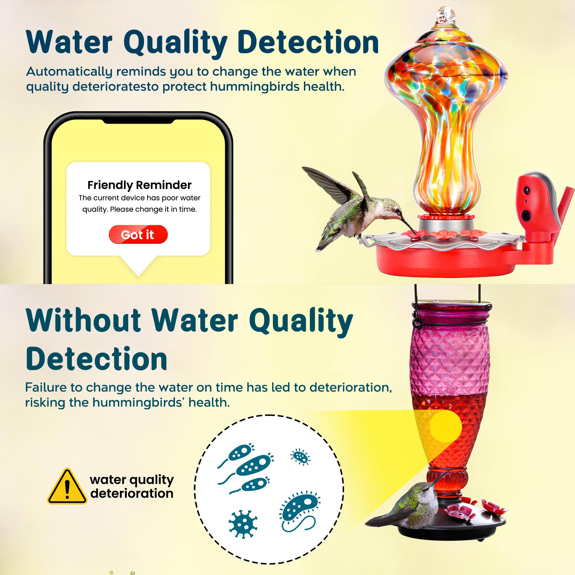 Smart Hummingbird Feeder with 2K HD Camera - Solar Powered AI Bird Identification, Water Level Detection & Instant Alerts | Leakproof Design with Ant Moat | Alexa & Google Assistant Compatible | Perfect for Backyard Birdwatching & Nature Lovers