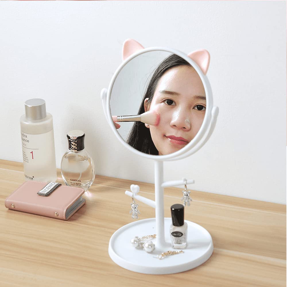 Leeonz Rotatable Cosmetic Mirror with Removable Stand - 360° Adjustable Vanity Mirror for Makeup, Dressing & Skincare - Perfect for Bedroom, Bathroom & Travel (White)