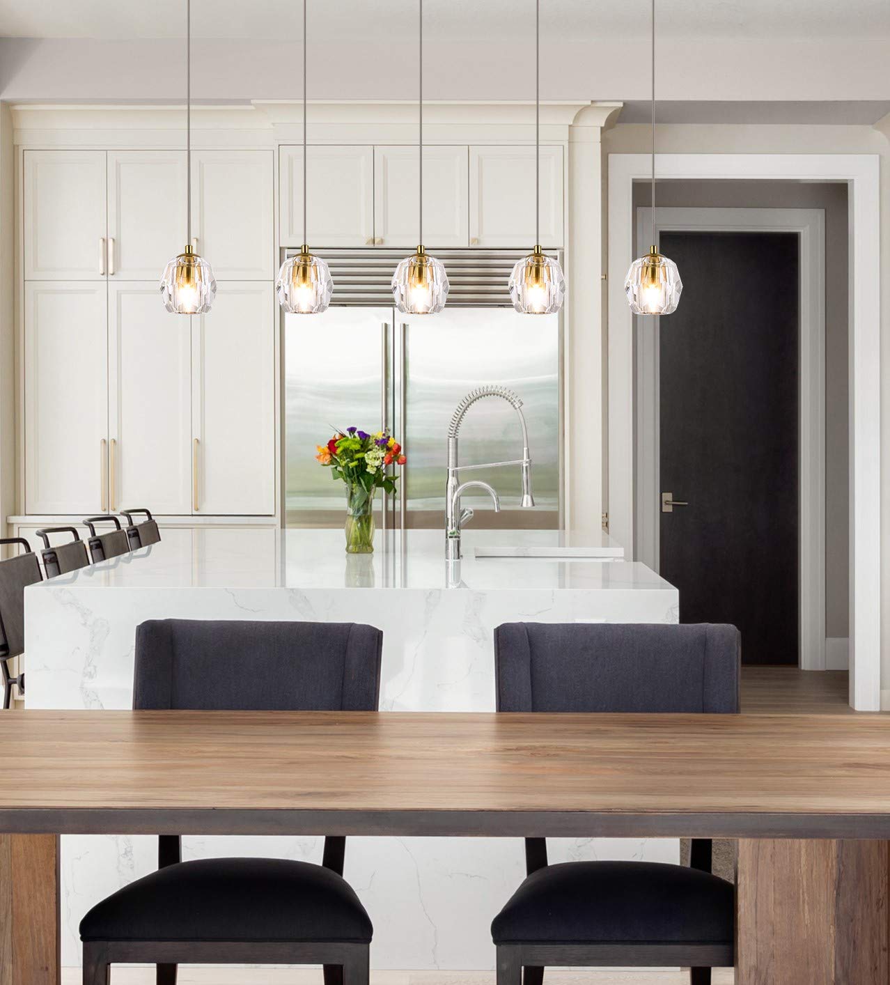 Eren 5-Light Gold Chandelier Pendant Lighting - Modern Ceiling Fixture for Dining Room, Bedroom, Living Room, Kitchen, and Entryway