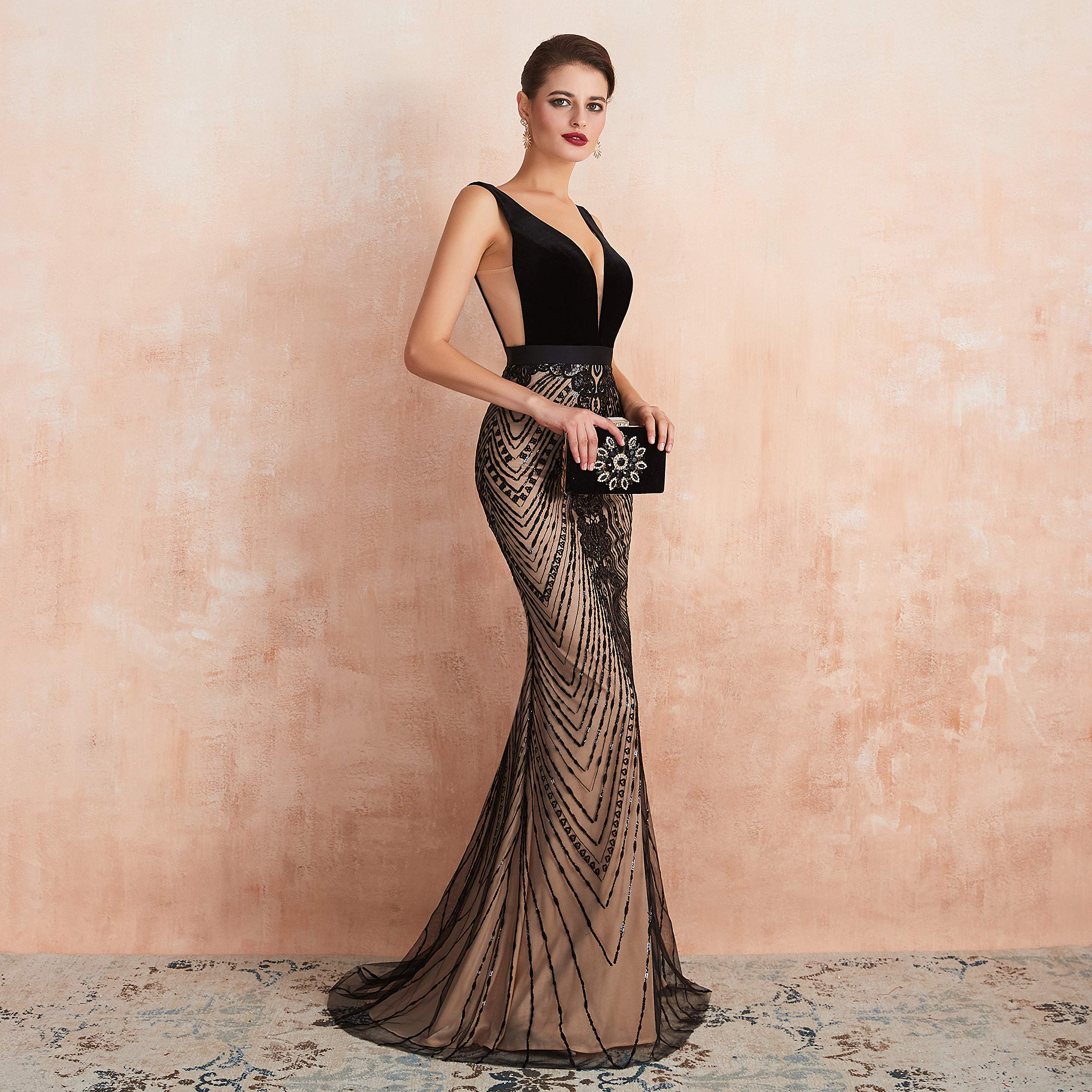 Elegant Women's Velvet Trumpet Mermaid Evening Gown with Beaded Tassel - Perfect for Prom, Gala, and Formal Events