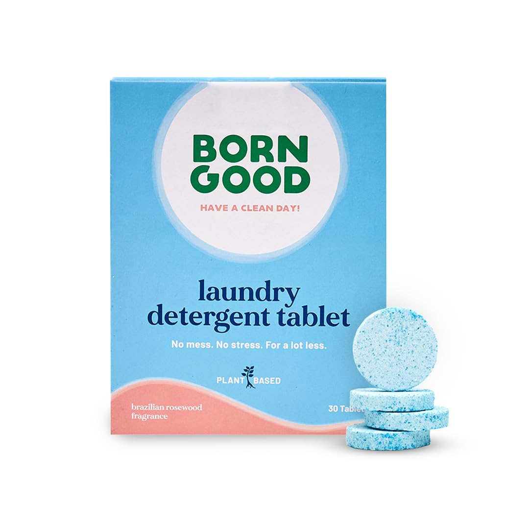 Born Good Laundry Detergent Tablets 30 Count | Plant-Based, Hypoallergenic & Eco-Friendly | Safe for Babies & Sensitive Skin | Spill-Free, Pre-Measured Pods | Works in All Washing Machines | Non-Toxic, 40% More Economical Than Liquid Detergents | Perfect for Travel, Apartments & Eco-Conscious Families