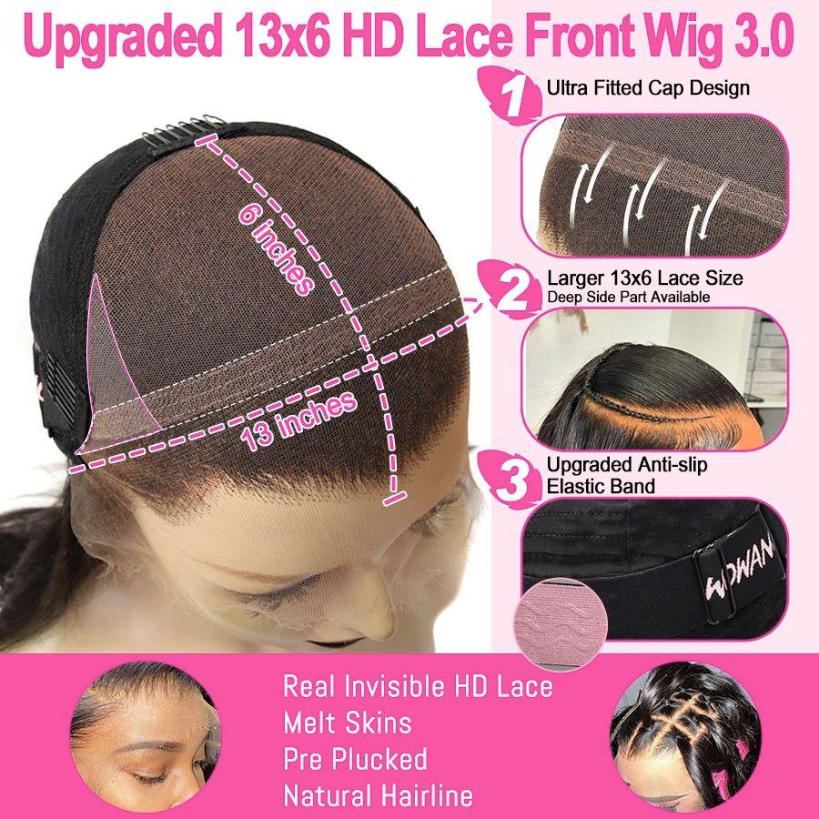 WOWANGEL Ombre Burgundy 13x6 HD Lace Front Wig - Body Wave Human Hair Wig for Women | Natural Look for Daily Wear, Parties & Special Occasions