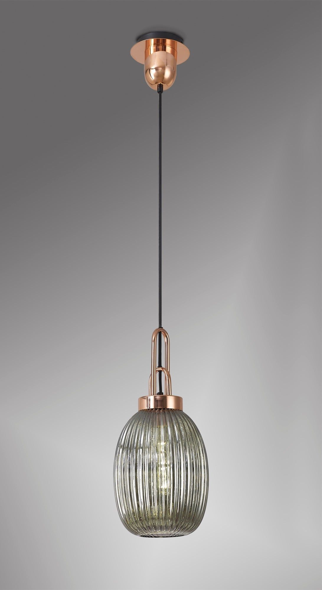 Cadiz 1-Light Pendant Light Fixture with 20cm Almond Ribbed Glass Shade, E27 Socket, IP20 Rated - Perfect for Kitchen Island, Dining Room, or Bedroom Lighting