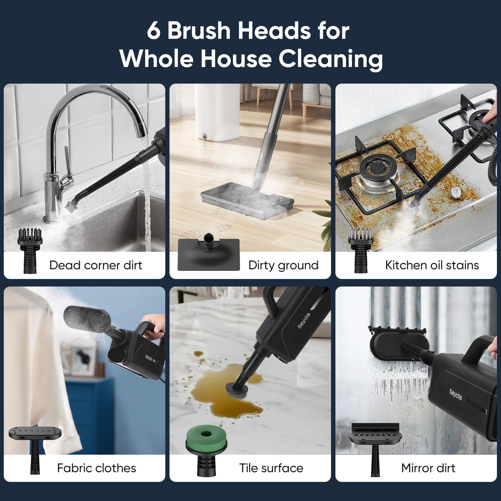**6-in-1 Steam Mop & Handheld Cleaner for Hardwood Floors, Tile Grout, Carpet, Clothes & Windows – Multi-Purpose Steam Cleaner with Detachable Attachments – Perfect for Home, Office & Car Cleaning (Black)**