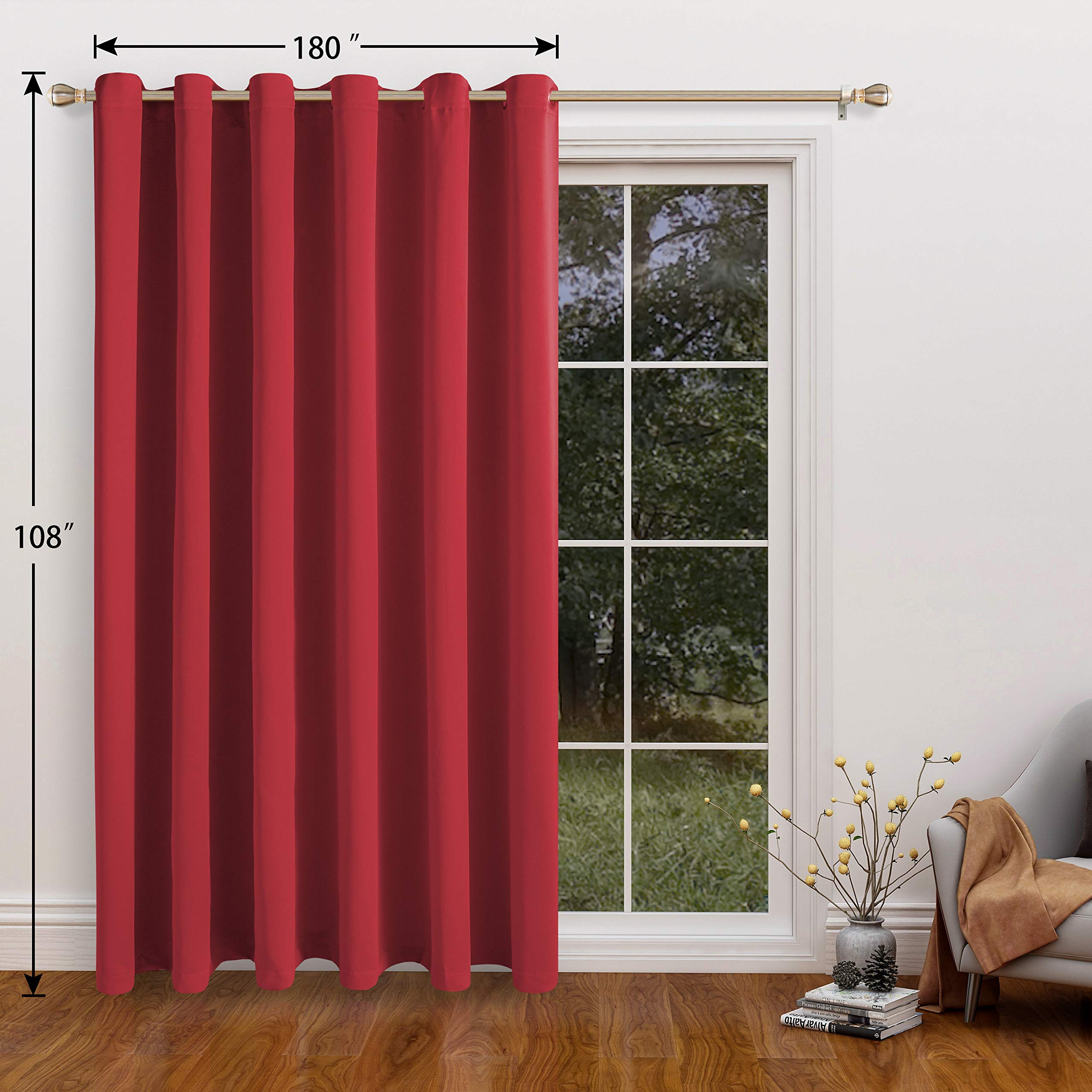 LORDTEX Red Room Divider Curtain - 15ft Wide x 9ft Tall Soundproof Blackout Privacy Screen for Living Room, Bedroom, Patio Door | Noise Reduction & Light Blocking for Home Office, Studio, or Dorm Room