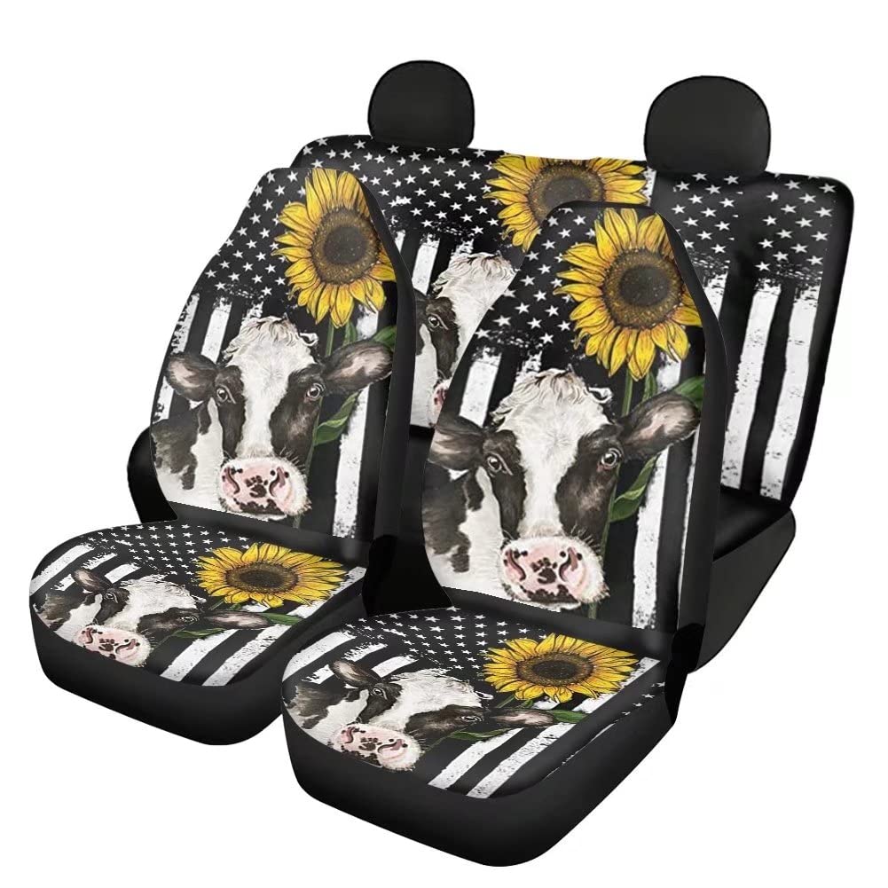 **Doojoayie Sunflower Cow Pattern Dog Car Seat Cover - Waterproof & Machine Washable Pet Seat Protector for Cars, SUVs, Trucks (Set of 4) - Perfect for Back Seat Protection & Pet Travel Comfort**