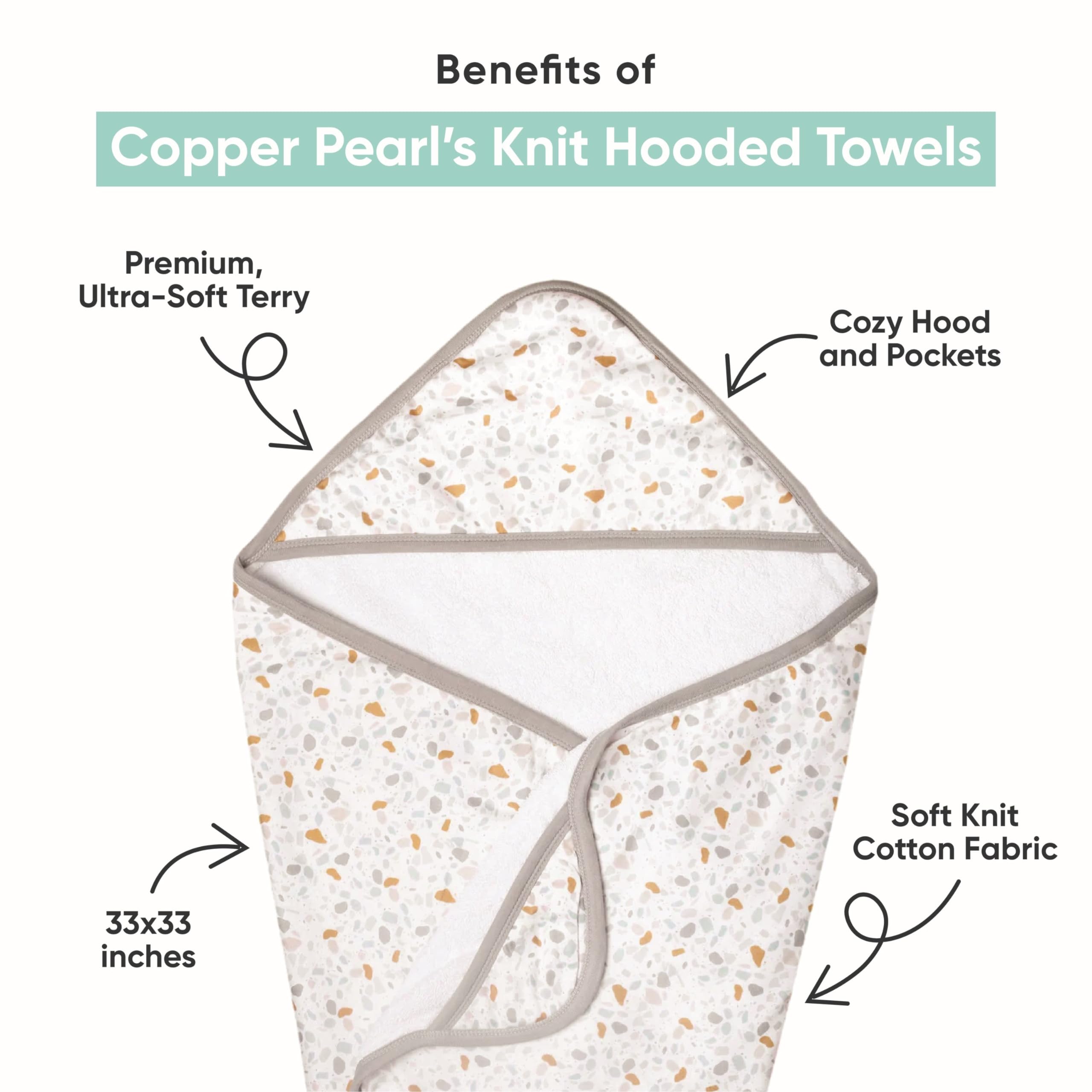 Premium Copper Pearl Knit Hooded Bath Towel with Soft Terry Cloth Interior - Ultra Absorbent Baby & Toddler Bath Wrap for Spa, Pool & Beach Days